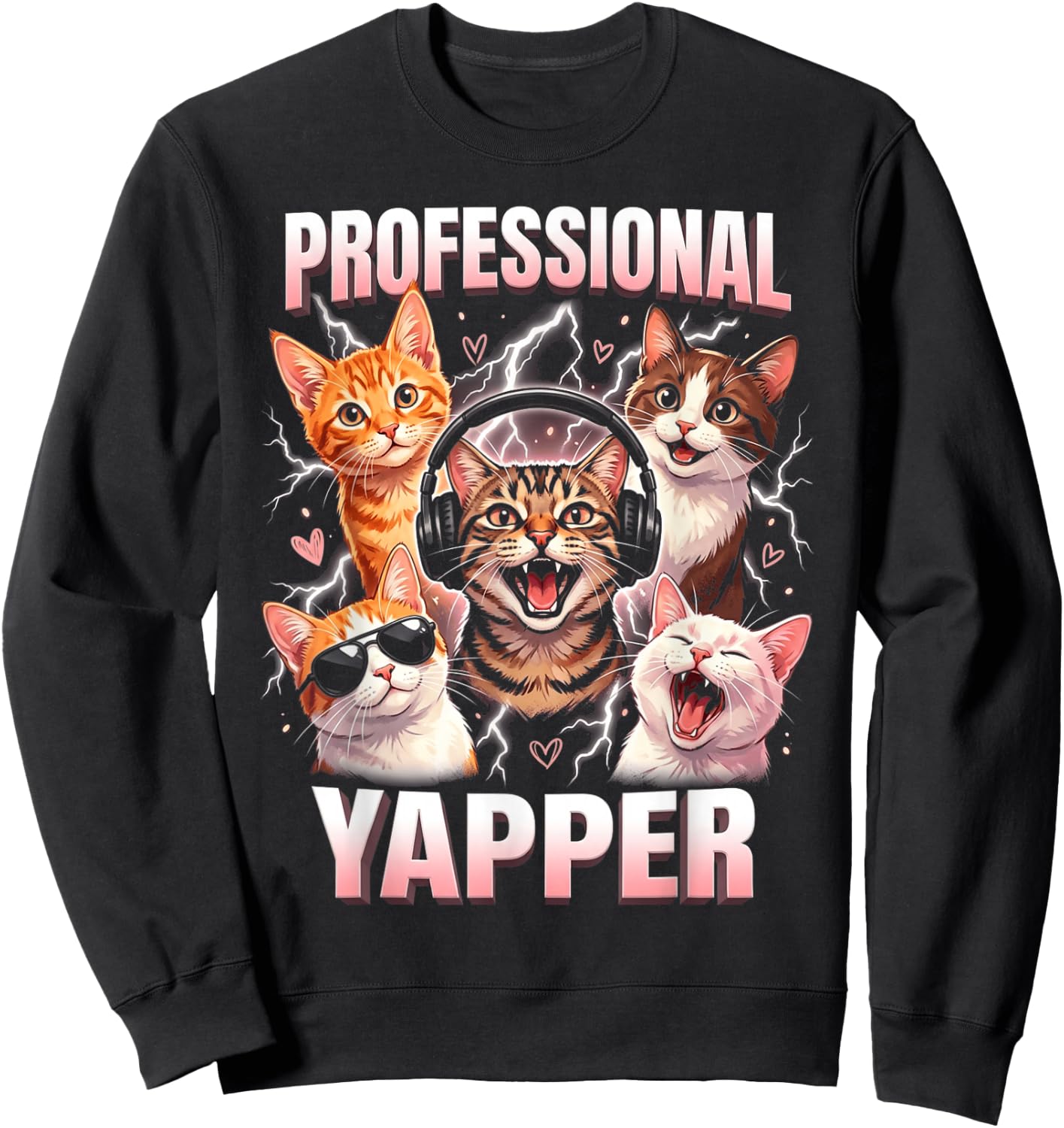 Professional Yapper Funny Cat Meme Lover Humor Graphic Sweatshirt - Sweatshirt | Black