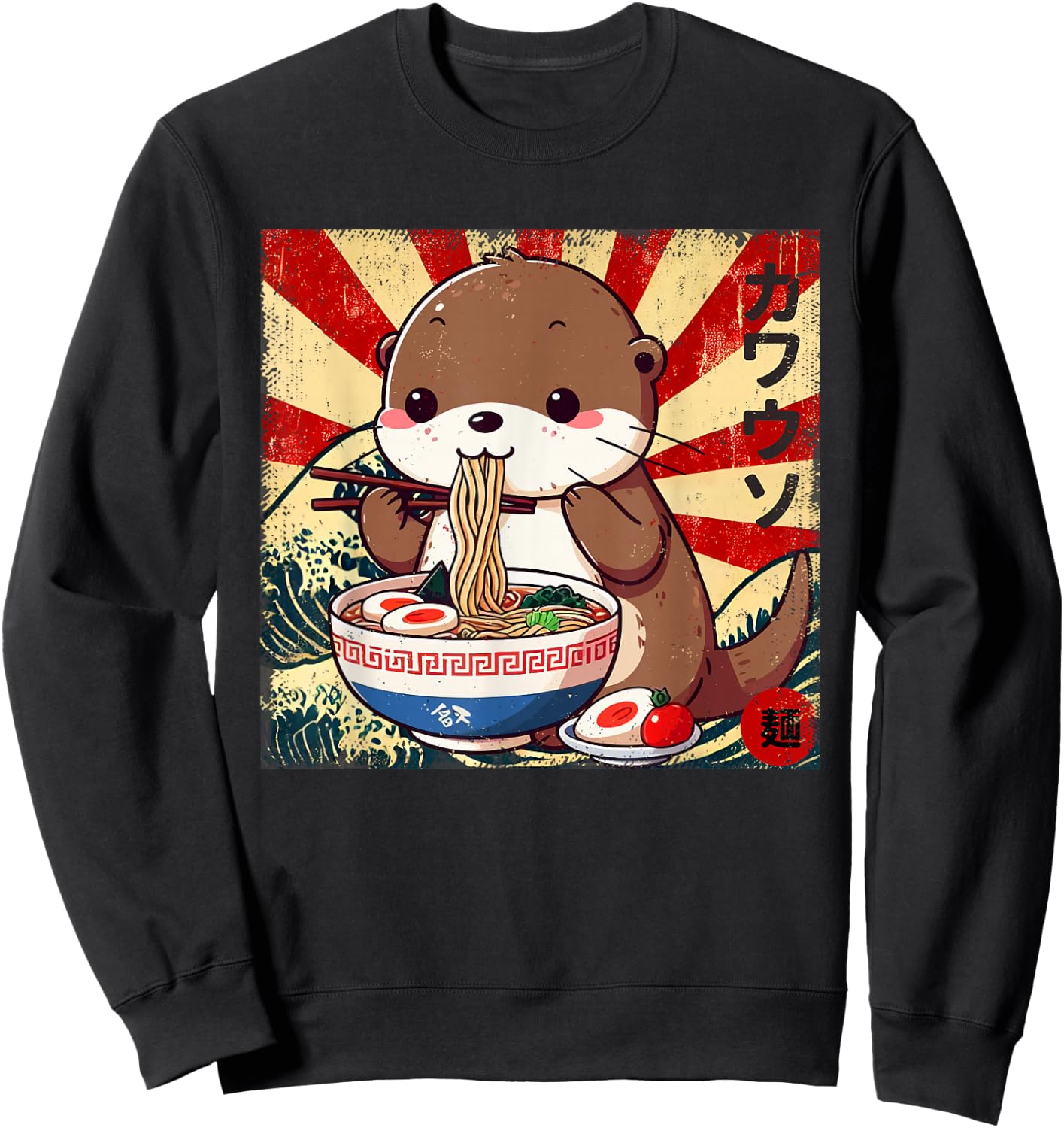 Kawaii Ramen Cute Anime Cute Kawaii Otter Japanese Noodles Sweatshirt - Sweatshirt | Black