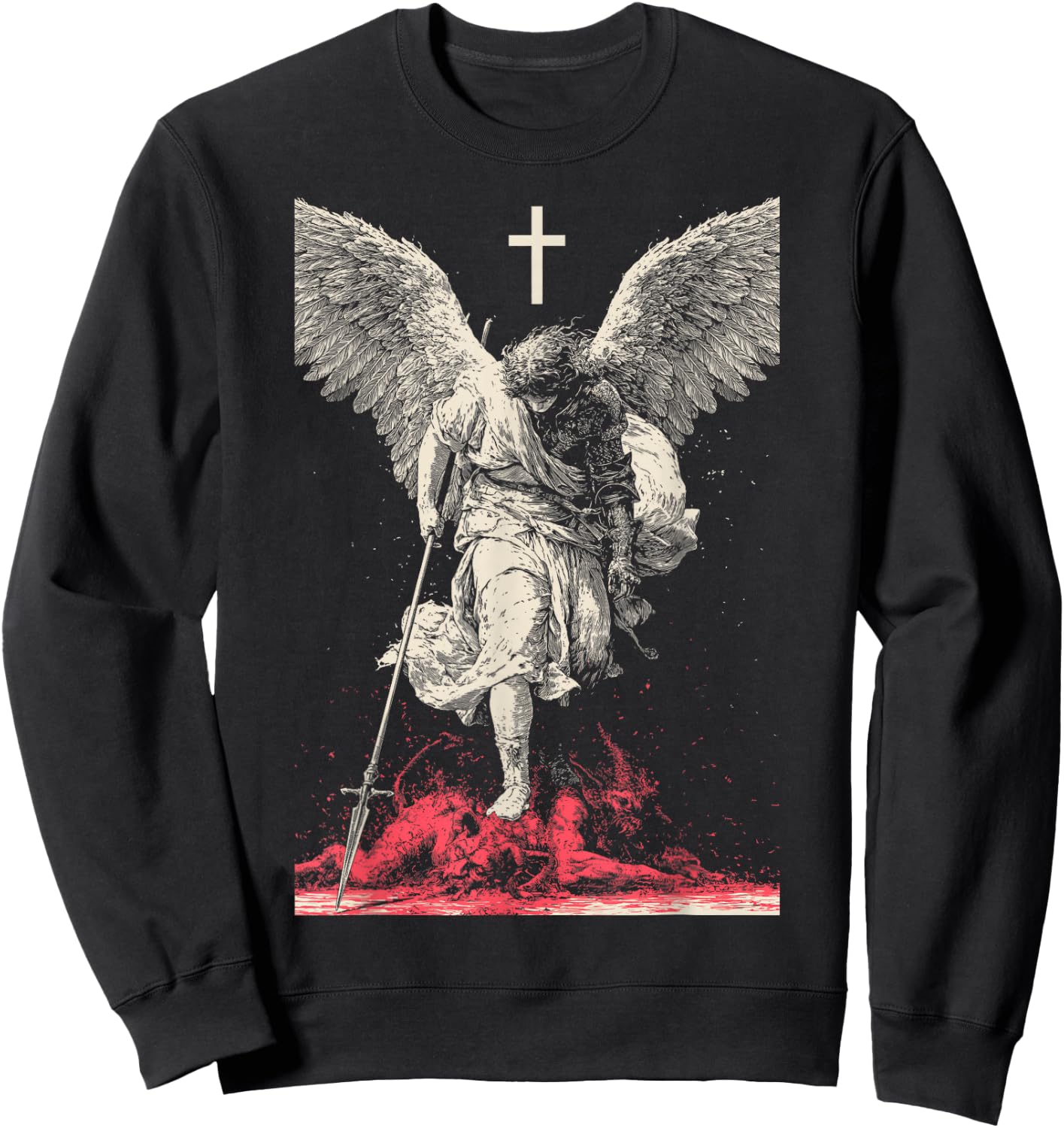 Saint Michael Archangel Urban Streetwear Heavy Metal Y2K Sweatshirt - Sweatshirt | Black