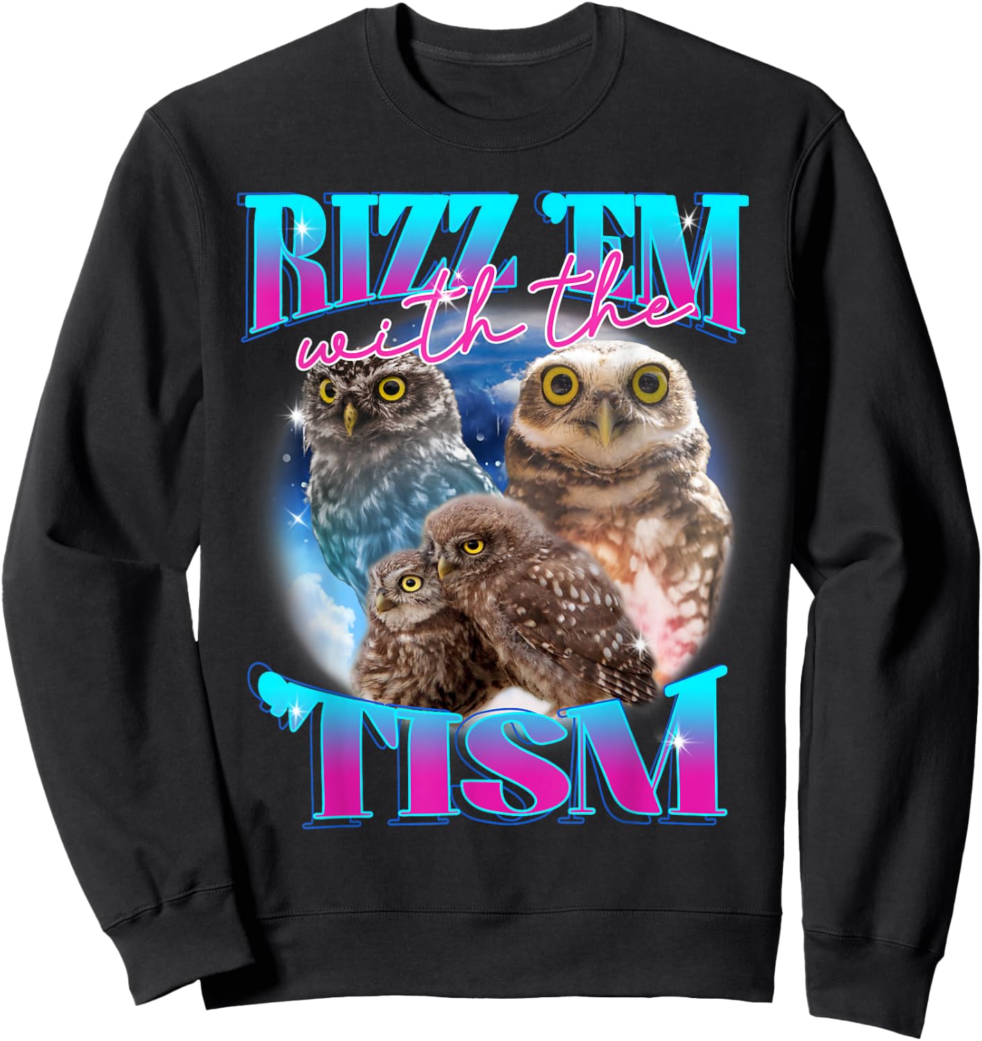 Rizz 'em With The 'tism Autism Awareness Puzzle Funny Owl Sweatshirt - Sweatshirt | Black