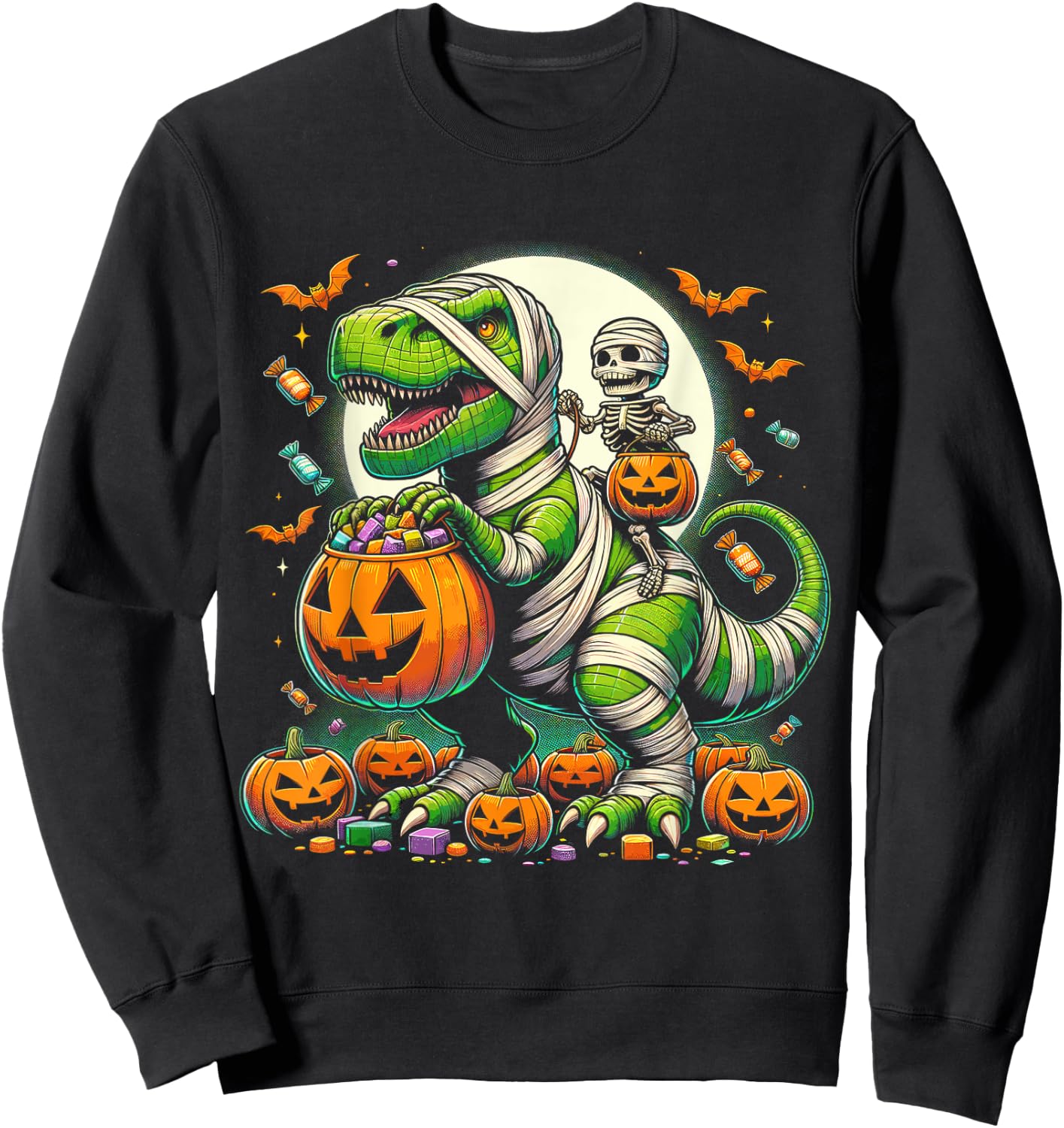 Halloween Funny T Rex Dinosaur Mummy Boys Trick Treat Sweatshirt - Sweatshirt | Black