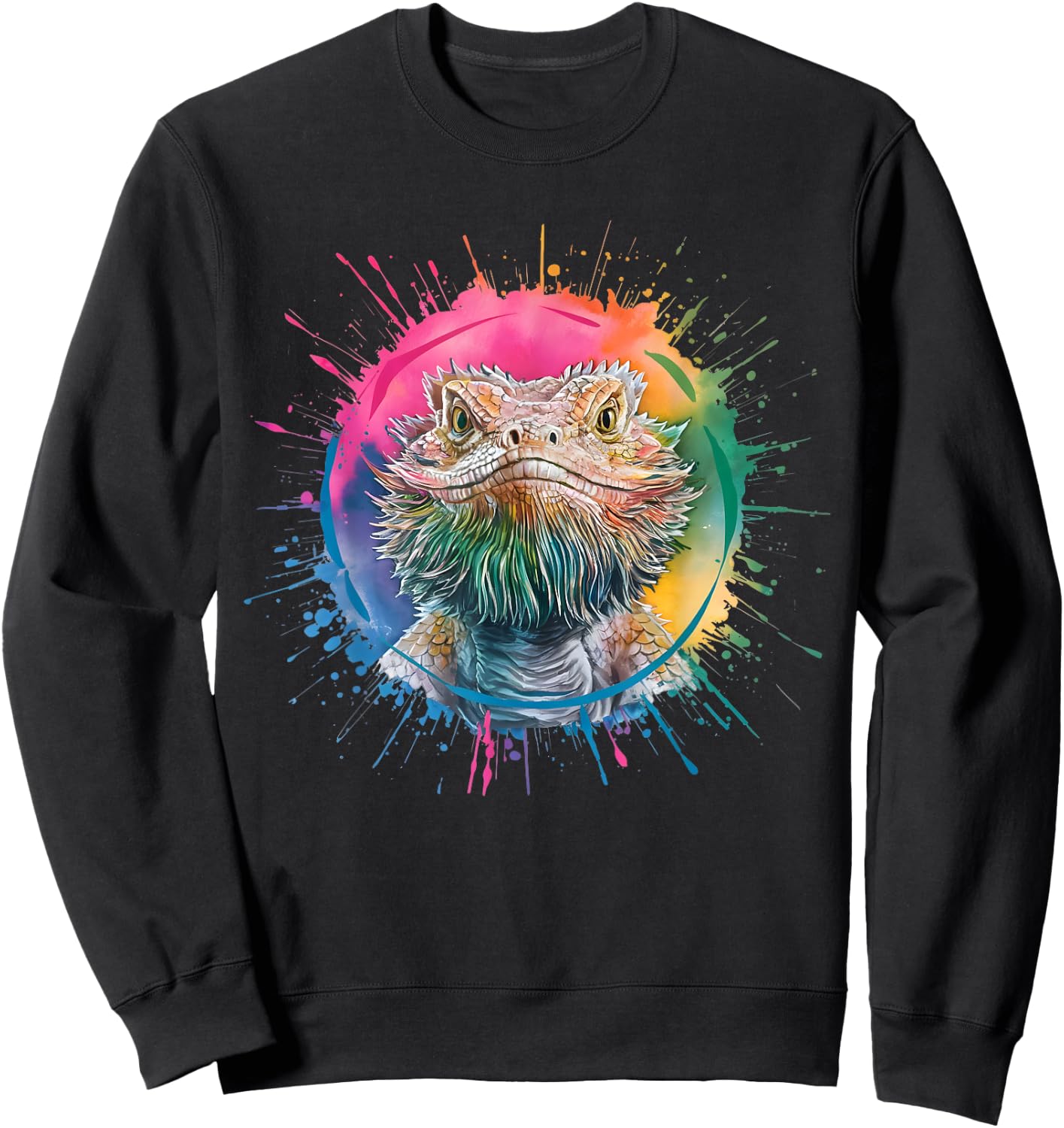 Bearded Dragon Men Woman Colorful Watercolor Bearded Dragon Sweatshirt - Sweatshirt | Black