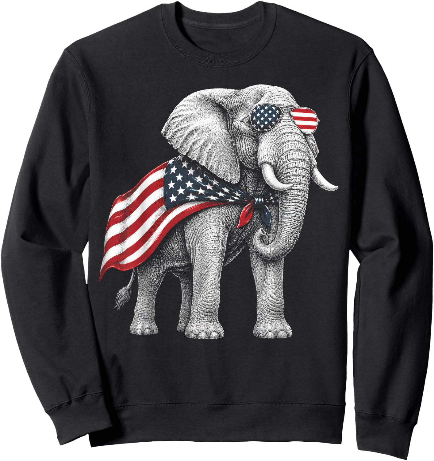 Elephant 4th of July US American Flag Safari Animal Sweatshirt - Sweatshirt | Black