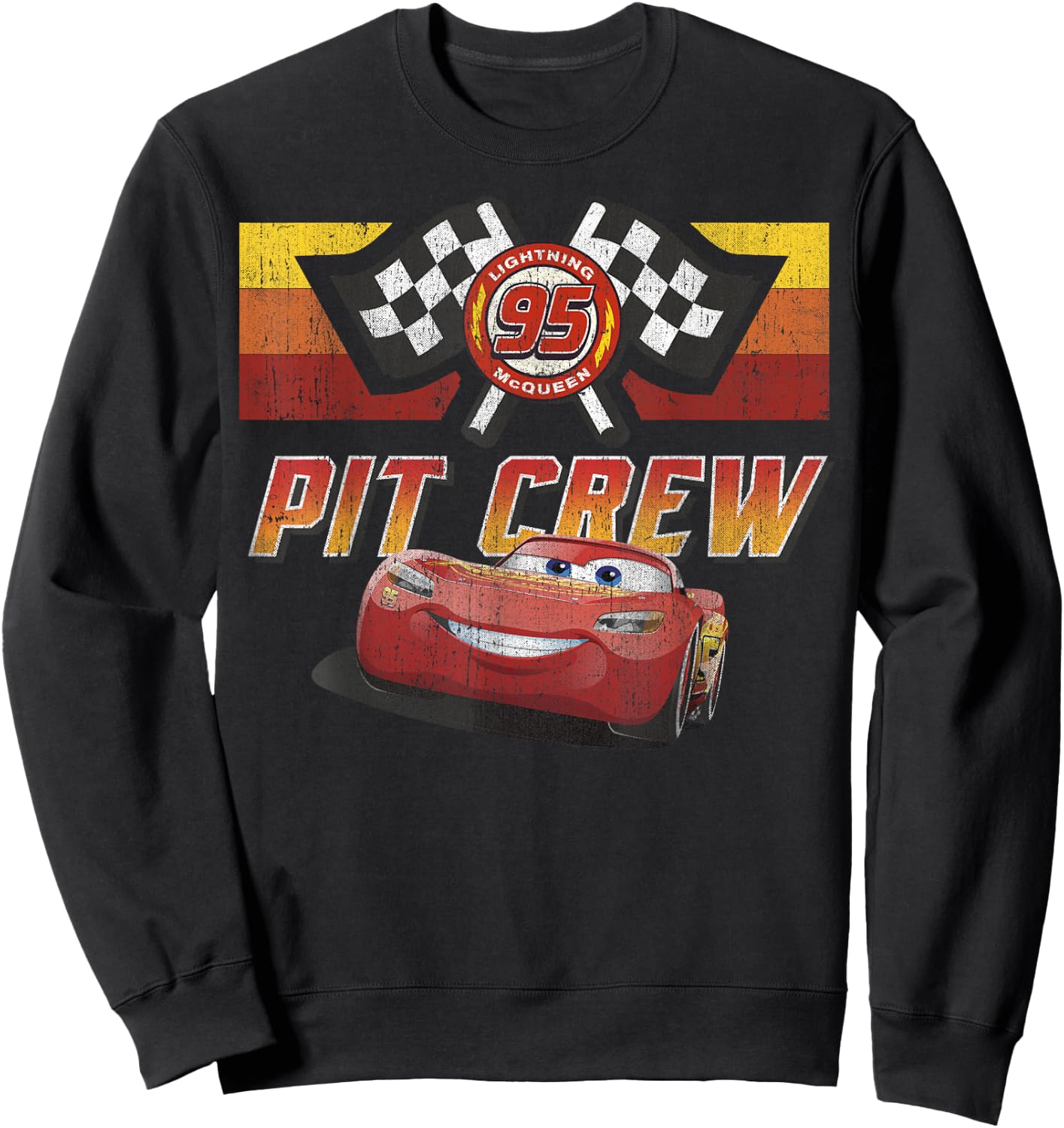 Disney Pixar Cars McQueen Pit Crew Red Distressed Sweatshirt - Sweatshirt | Black