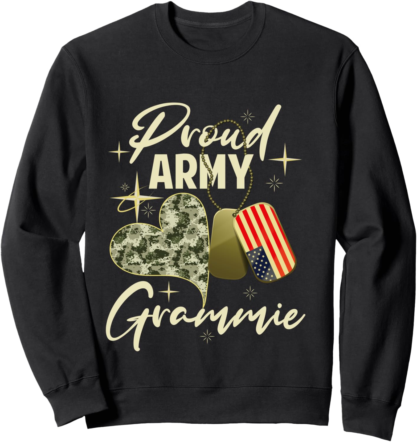 Proud Army Grammie Camouflage Mother's Day Dog Tag US Flag Sweatshirt - Sweatshirt | Black
