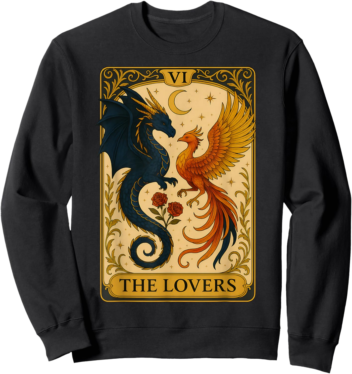 The Lovers Vintage Tarot Card Phoenix Dragon Fantasy Lover Sweatshirt - Sweatshirt | Black