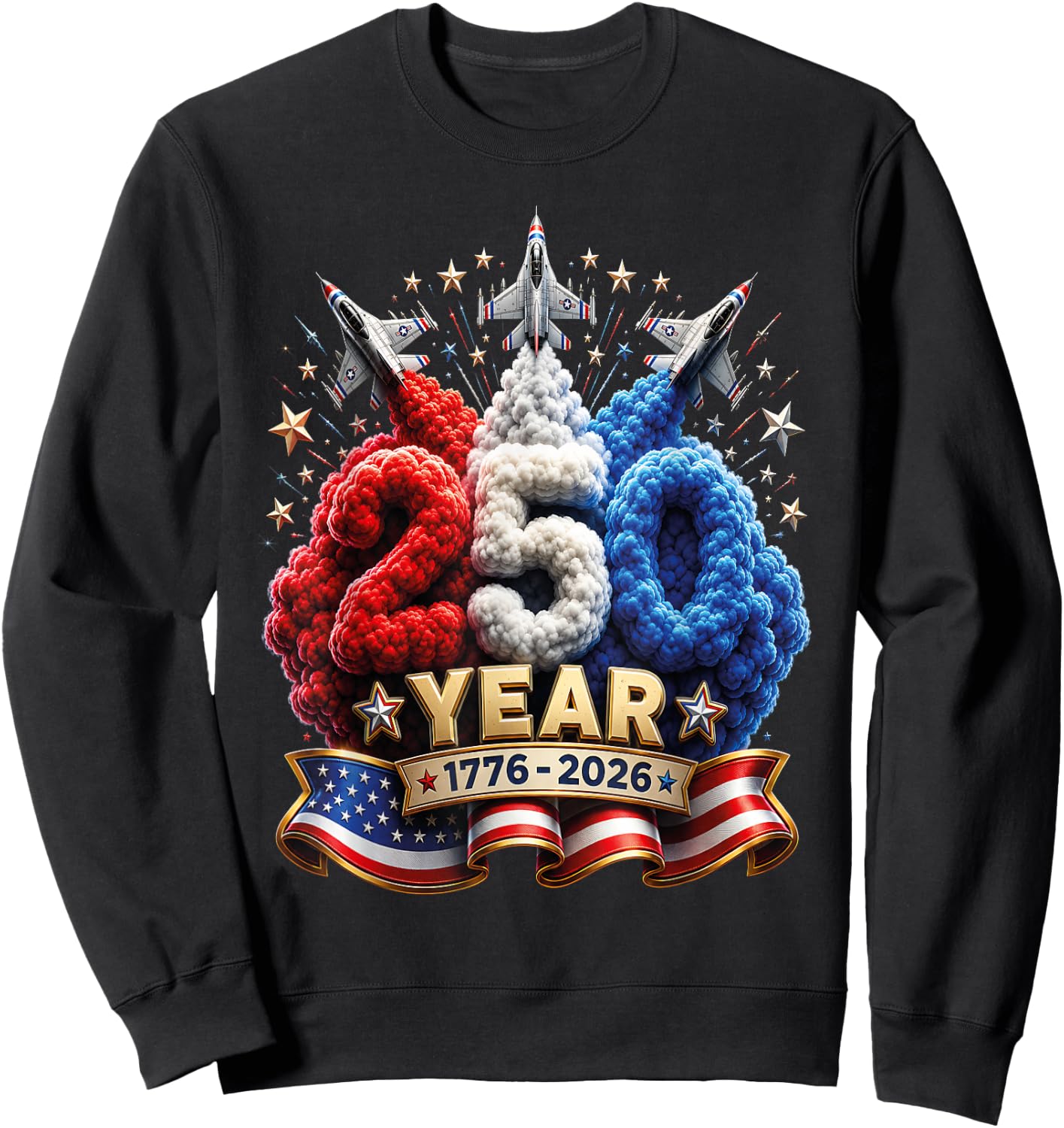 Kids 4th of July 250 Year Patriotic Red, White USA 250th Sweatshirt - Sweatshirt | Black
