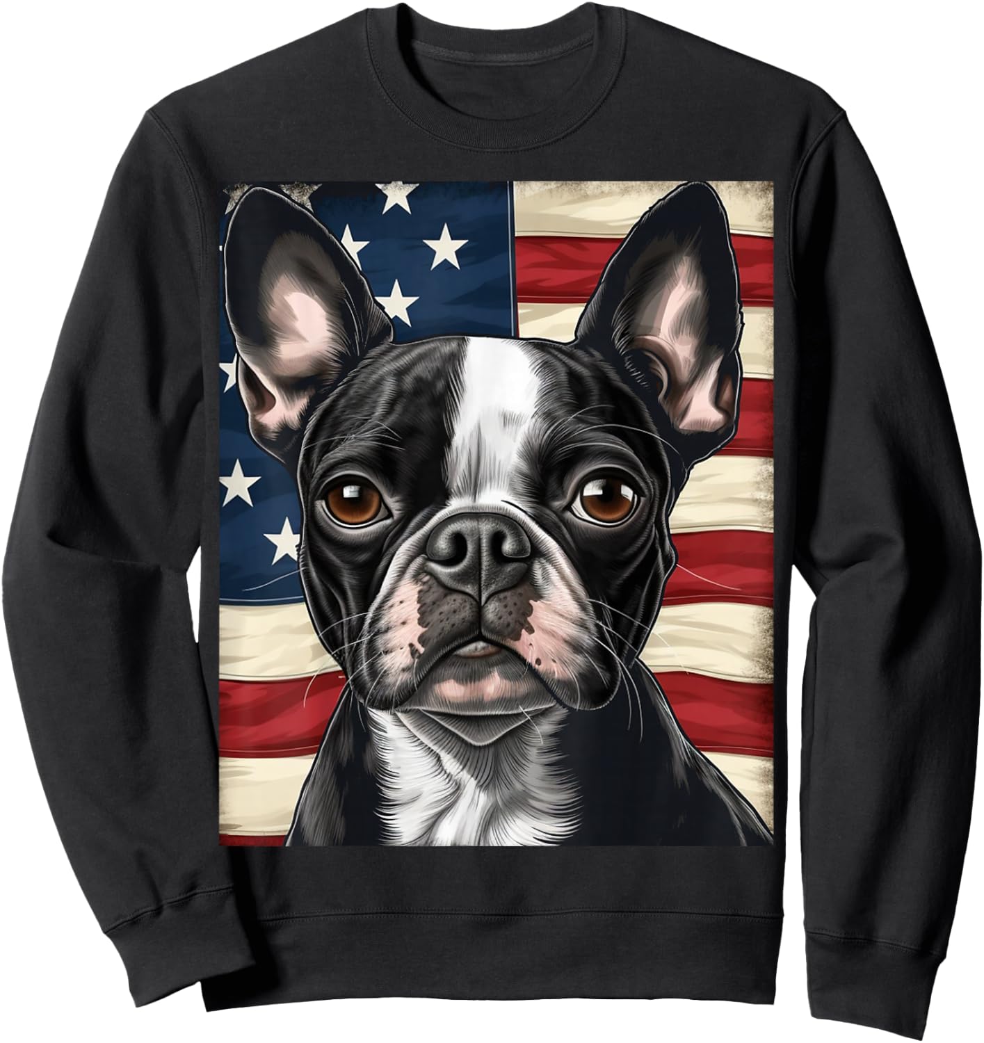 Boston Terrier Dog American Flag 4th of July Patriotic puppy Sweatshirt - Sweatshirt | Black