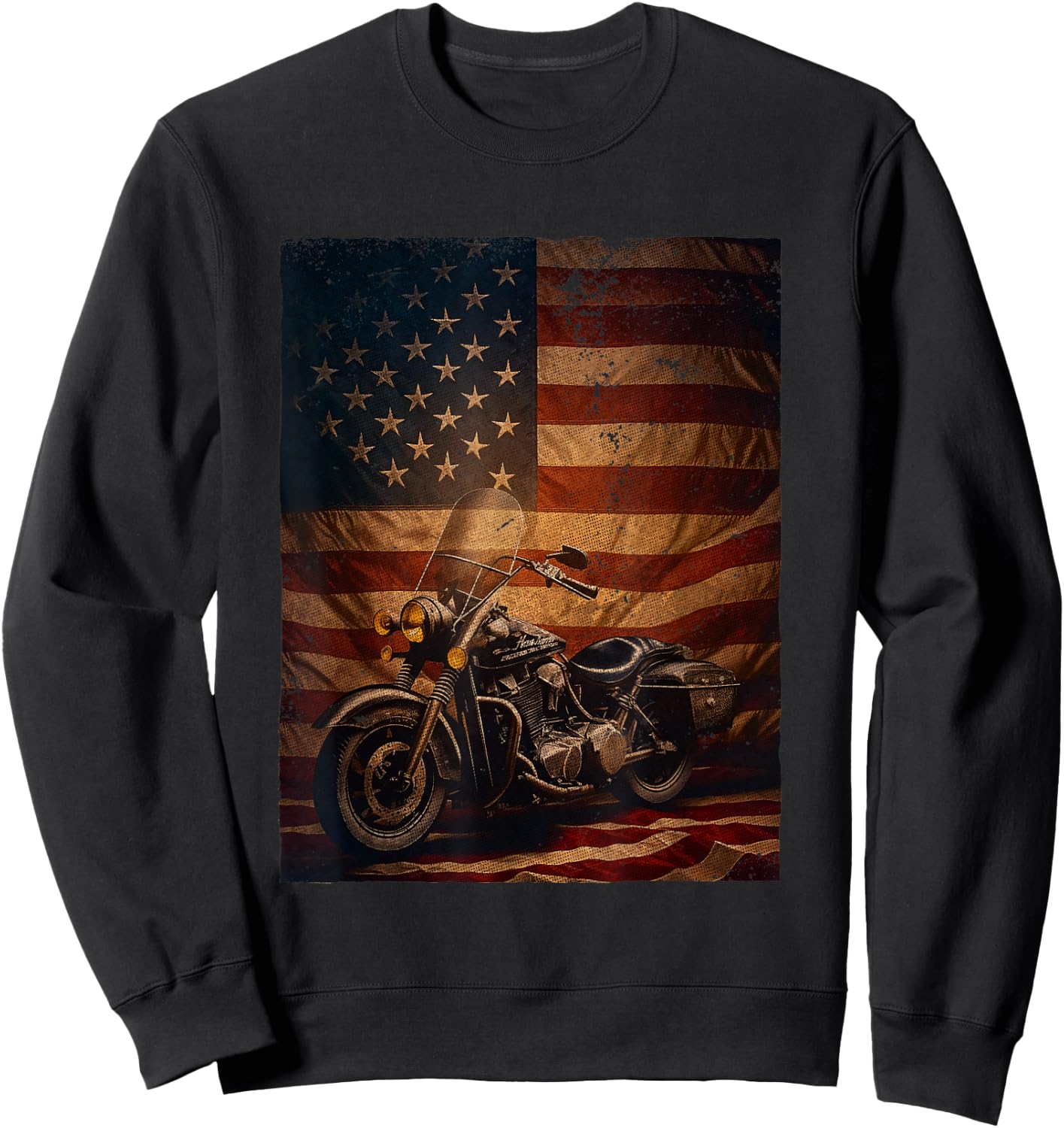 Motorcycle Adventure American Flag Motor Bike Sweatshirt - Sweatshirt | Black