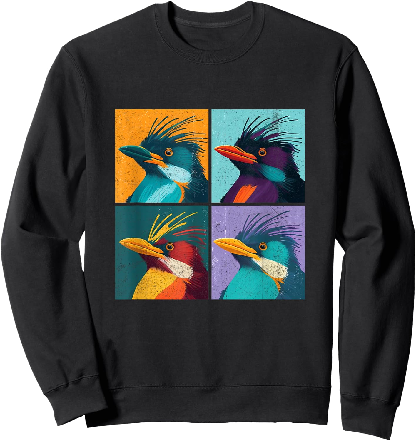 Macaroni Penguin Pop Art Design Illustration Colorful Animal Sweatshirt - Sweatshirt | Black