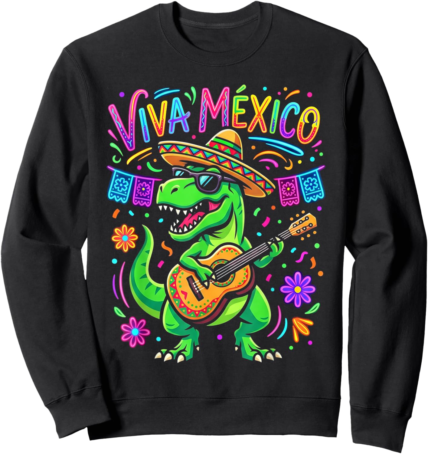 Viva Mexico Boy Dinosaur Mexican Independence Day Kids Sweatshirt - Sweatshirt | Black