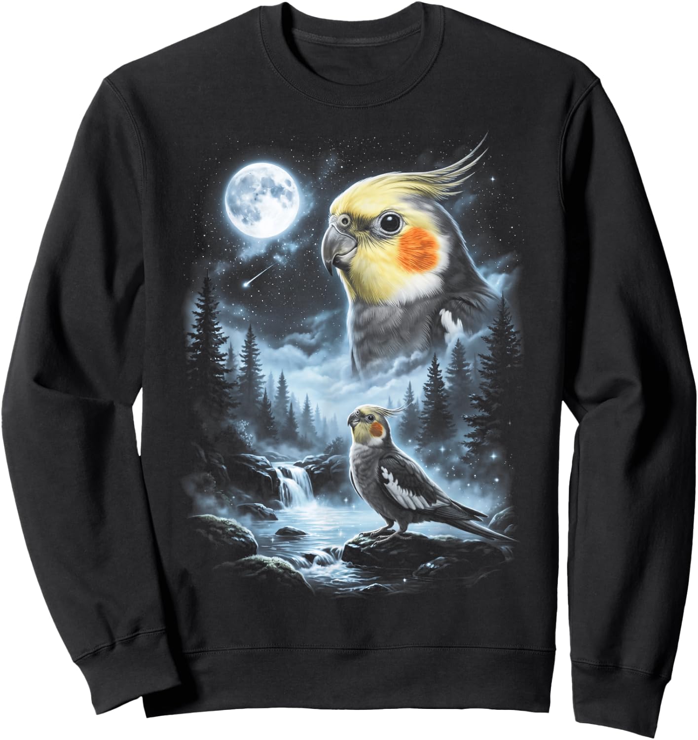 Cockatiel Howling at Moon 90's Retro Parrot Sweatshirt - Sweatshirt | Black