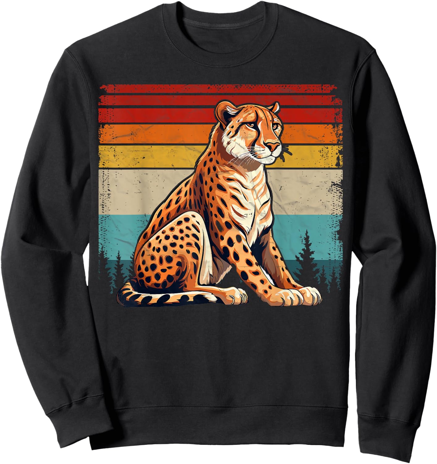 Cheetah Vintage Distressed Retro Style Cool Cheetah Sweatshirt - Sweatshirt | Black