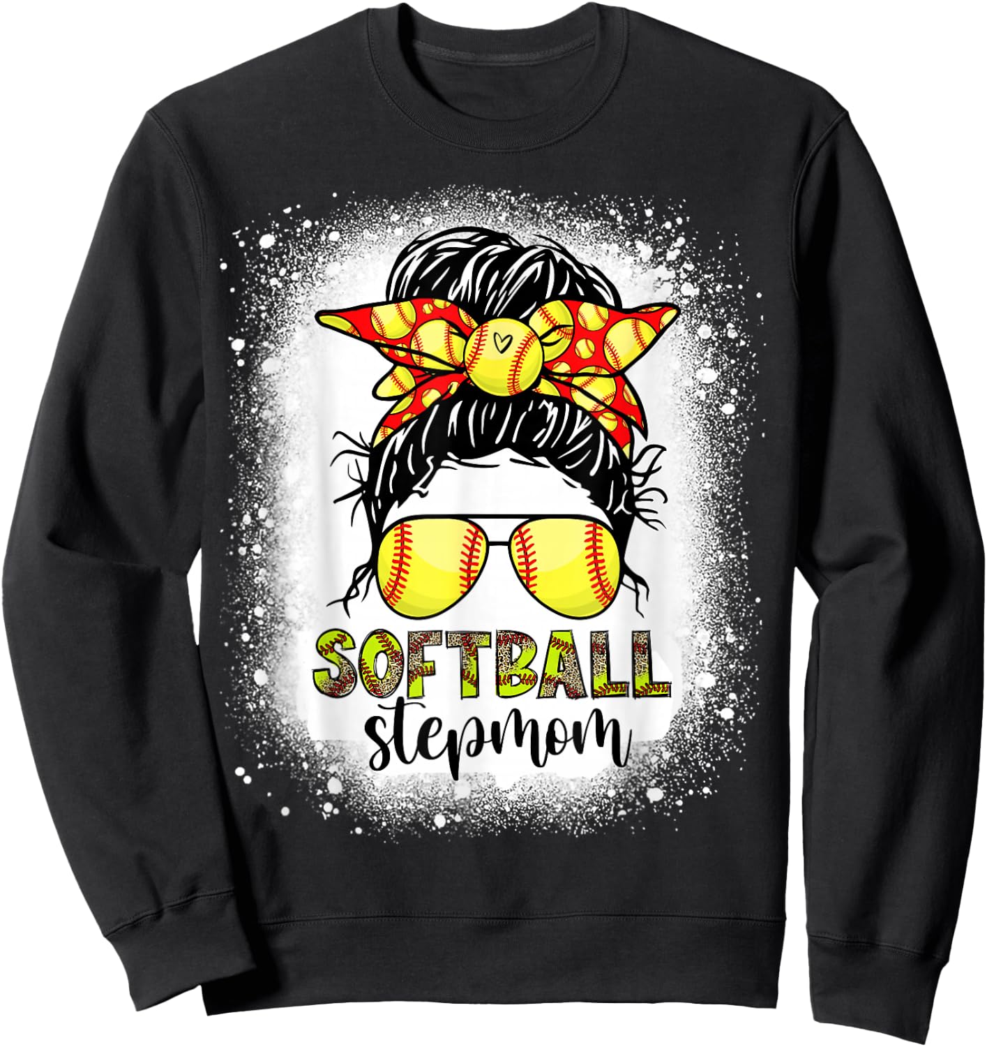 Softball Stepmom Messy Bun Softball Step-Mom Mother's Day Sweatshirt - Sweatshirt | Black