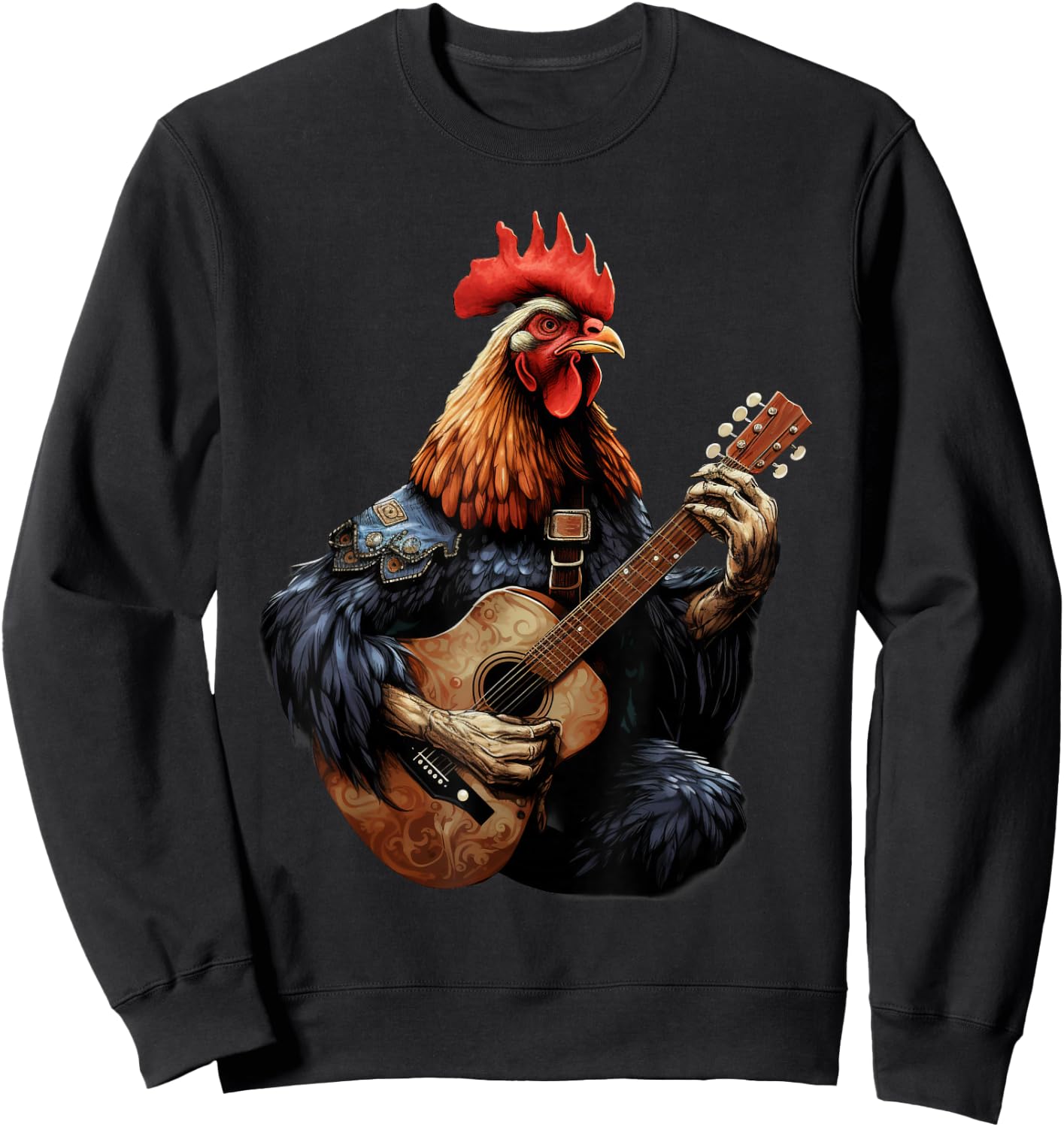 Cute Chicken Playing Guitar Chickens Musician Music Sweatshirt - Sweatshirt | Black