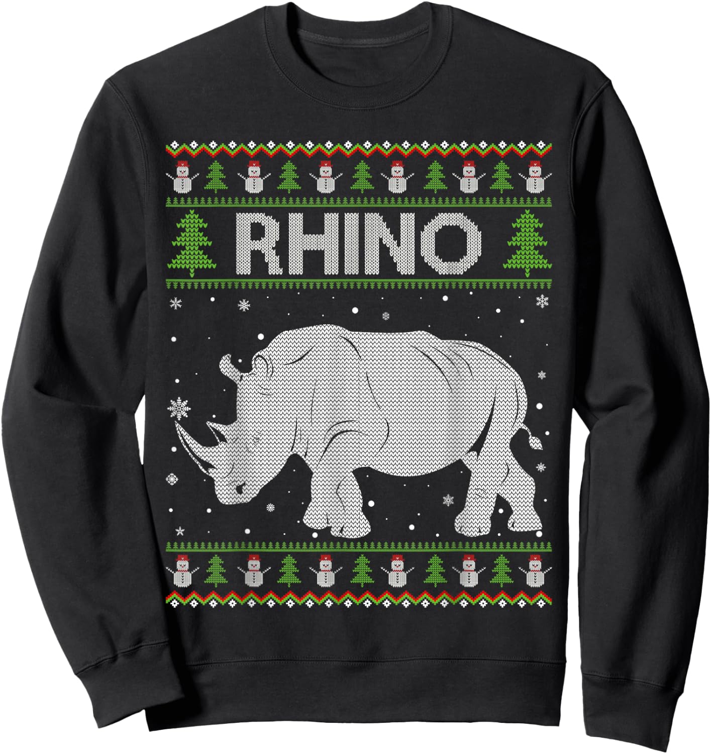 Rhino Santa Hat Funny Ugly Christmas Sweaters Pajamas Sweatshirt - Sweatshirt | Black
