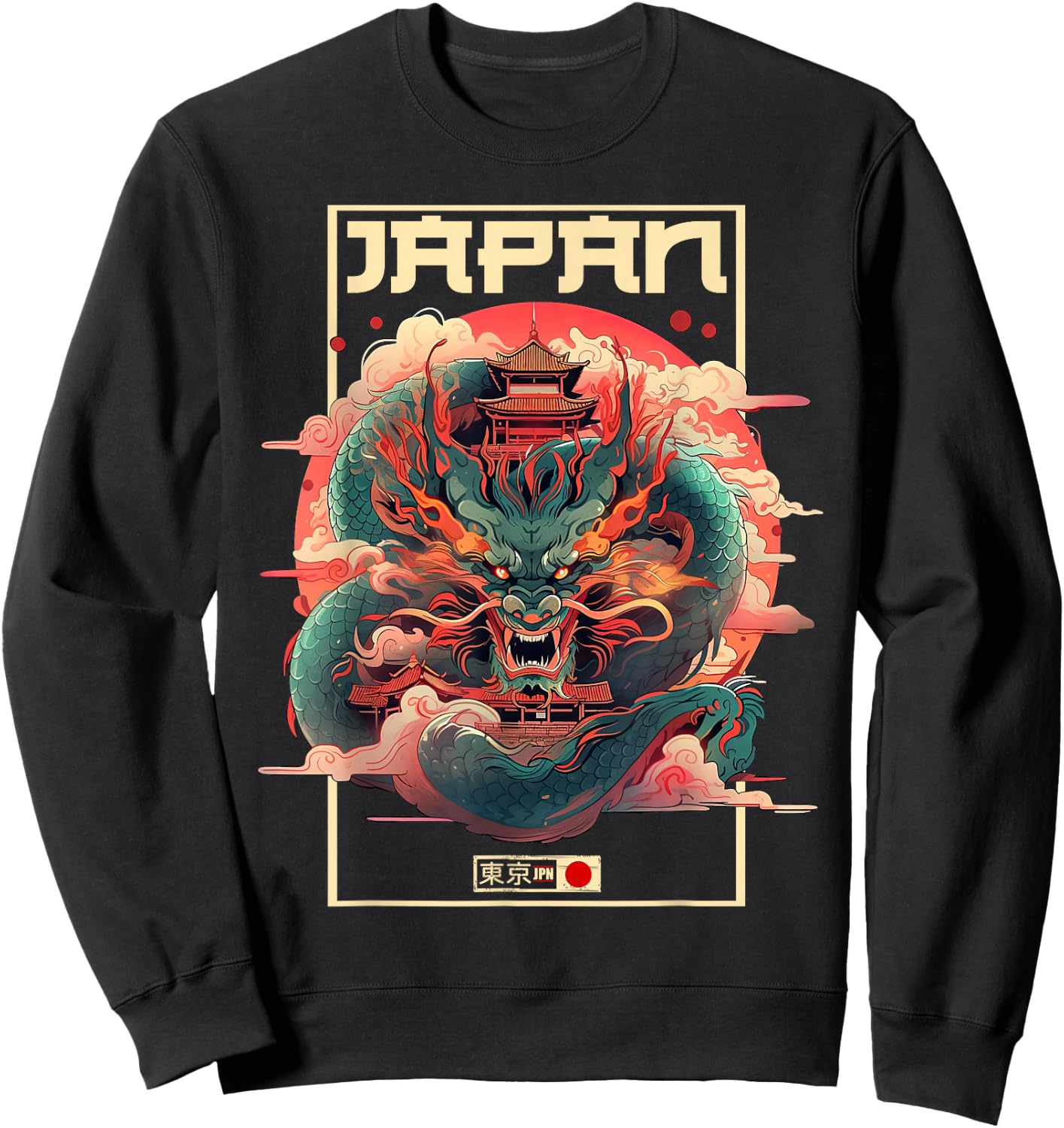 Tokyo inspired vintage style 80s retro Japanese Asian Dragon Sweatshirt - Sweatshirt | Black