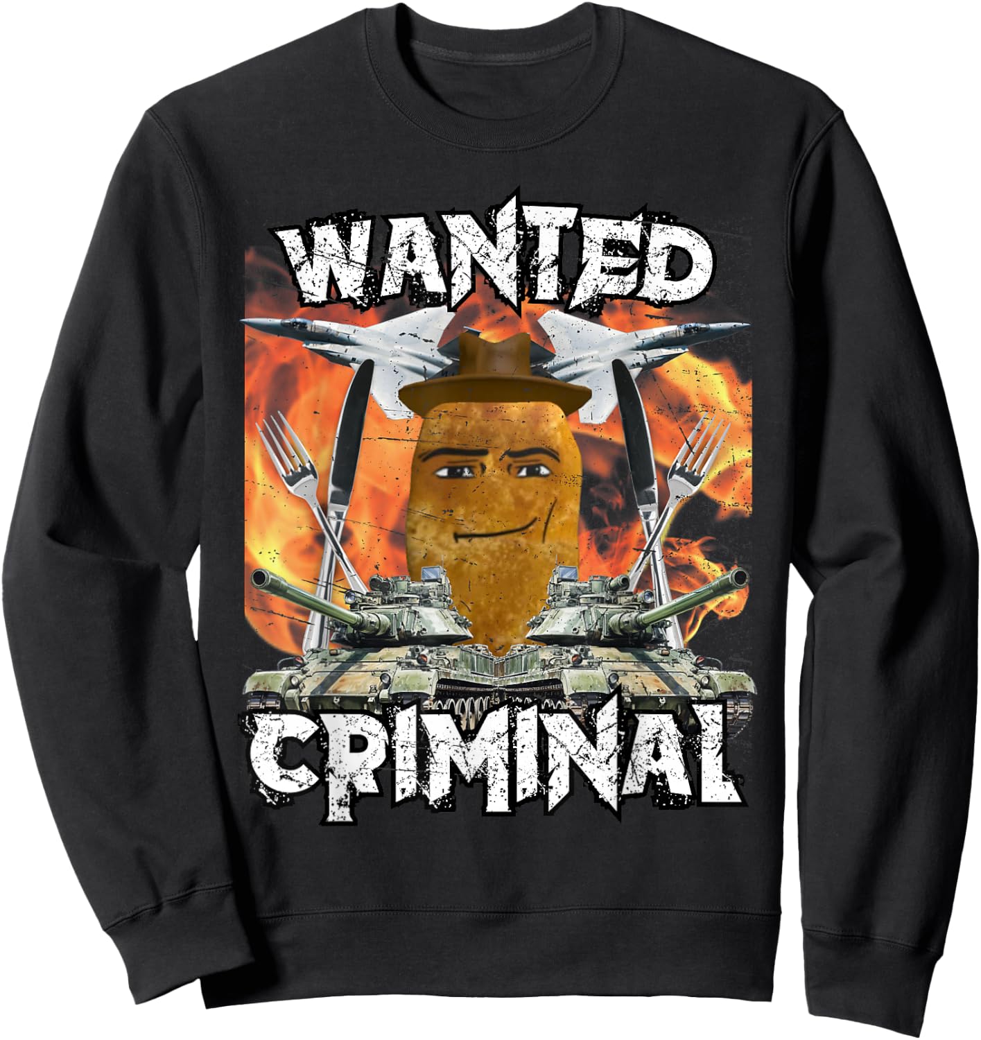 Chicken Nugget Man Face Cowboy Meme Sweatshirt - Sweatshirt | Black