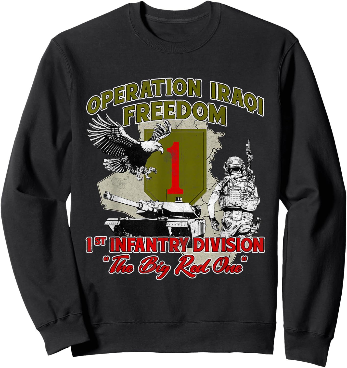 1st Infantry Division - Operation Iraqi Freedom OIF Veteran -Adults Black Small Modern Casual Sweatshirt - Sweatshirt | Black