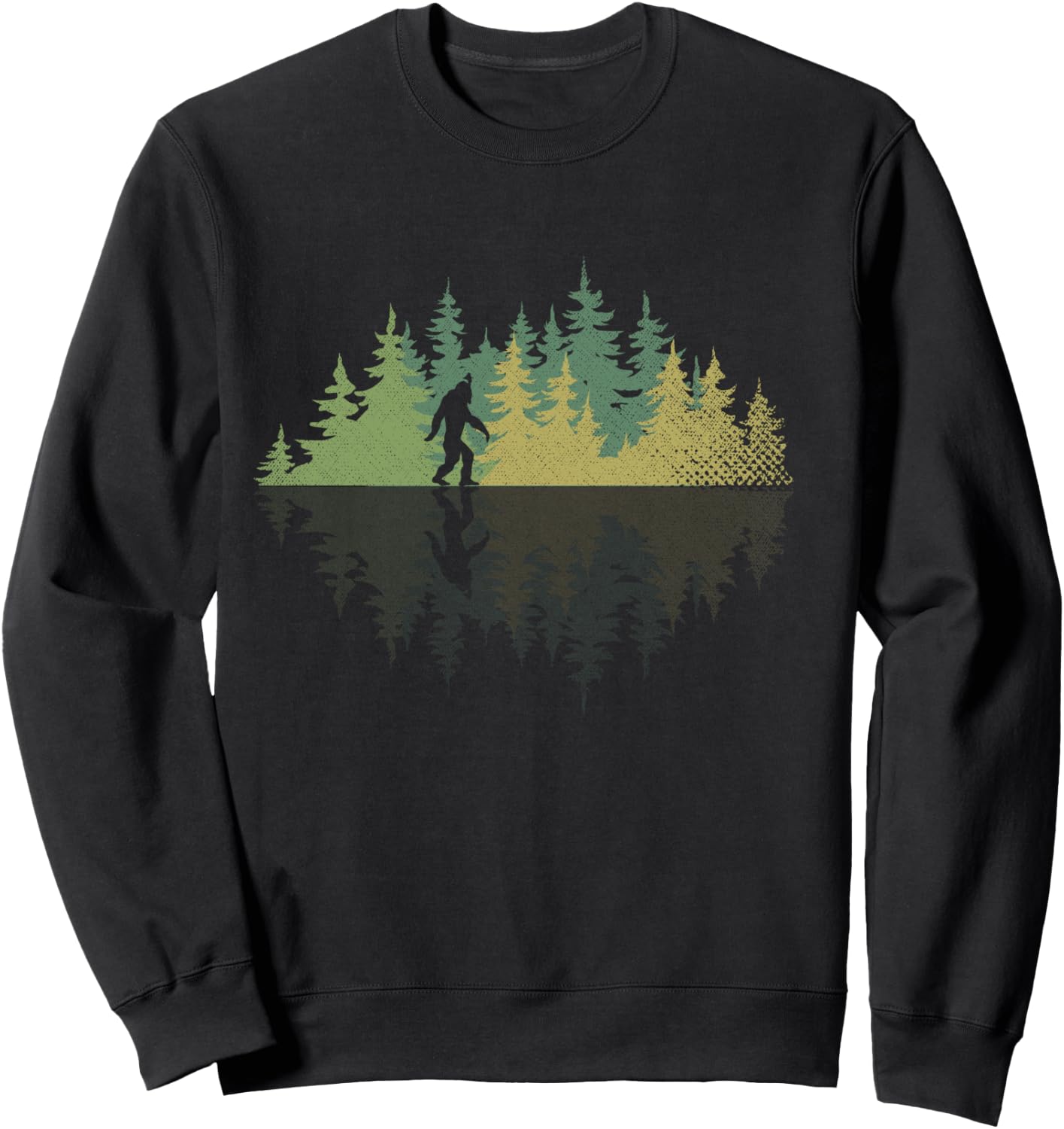 Sasquatch Yeti Reflection Forest Trees Conspiracy Bigfoot Sweatshirt - Sweatshirt | Black