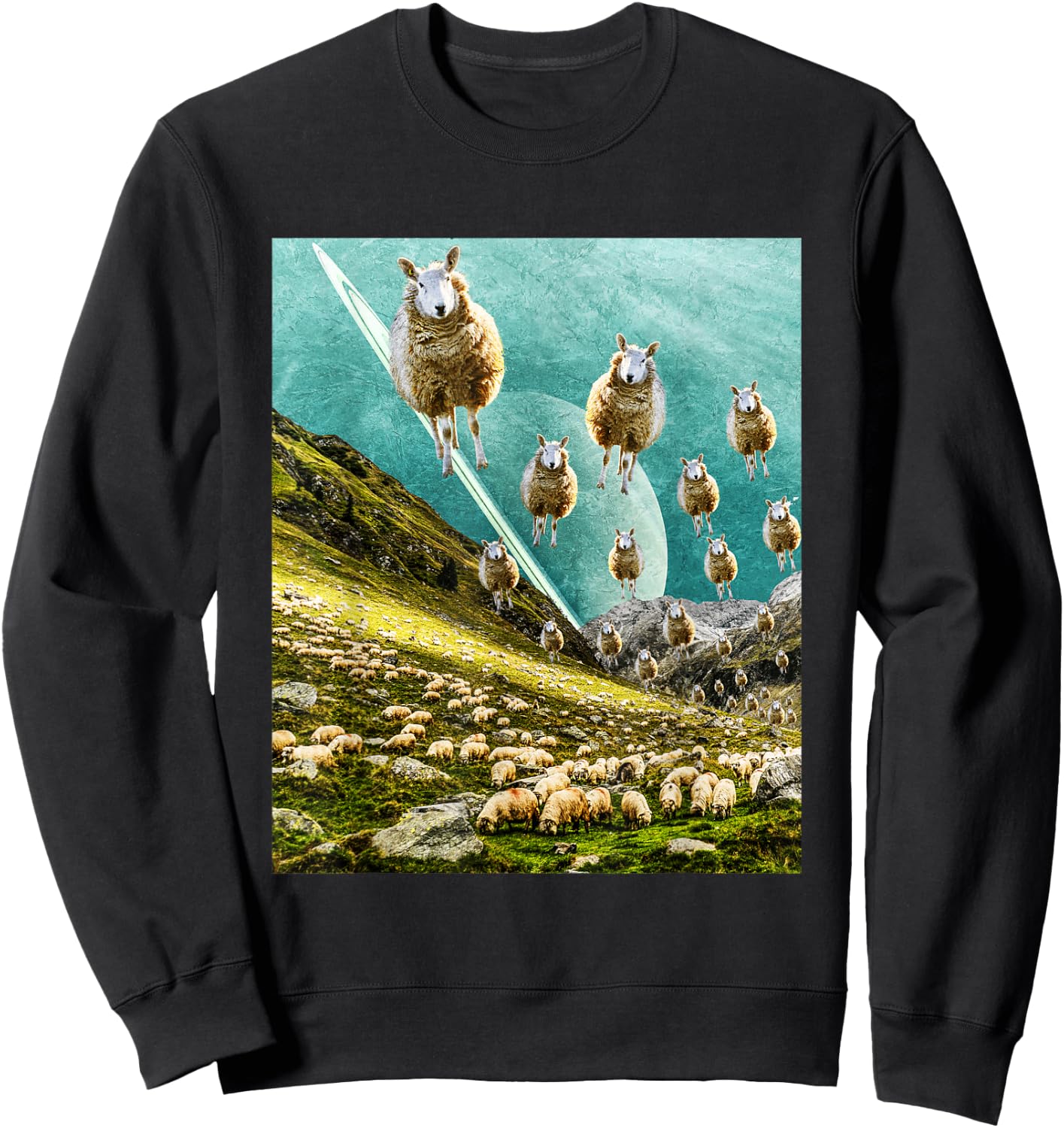 Flying Sheep - Funny Surreal Art - Collage Art - Classic Sweatshirt - Sweatshirt | Black