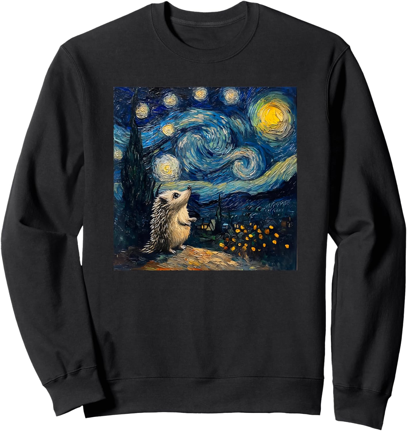 Cute Van Gogh Hedgehog Starry Night Funny Women & Men Sweatshirt - Sweatshirt | Black