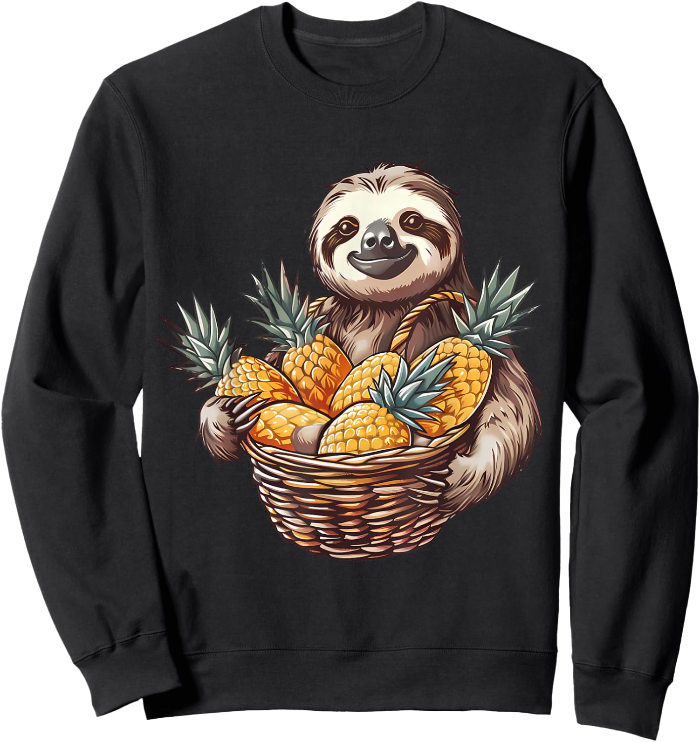 Pineapple Sloth Pineapples Fruit Drawing Motif Wildlife Sweatshirt - Sweatshirt | Black