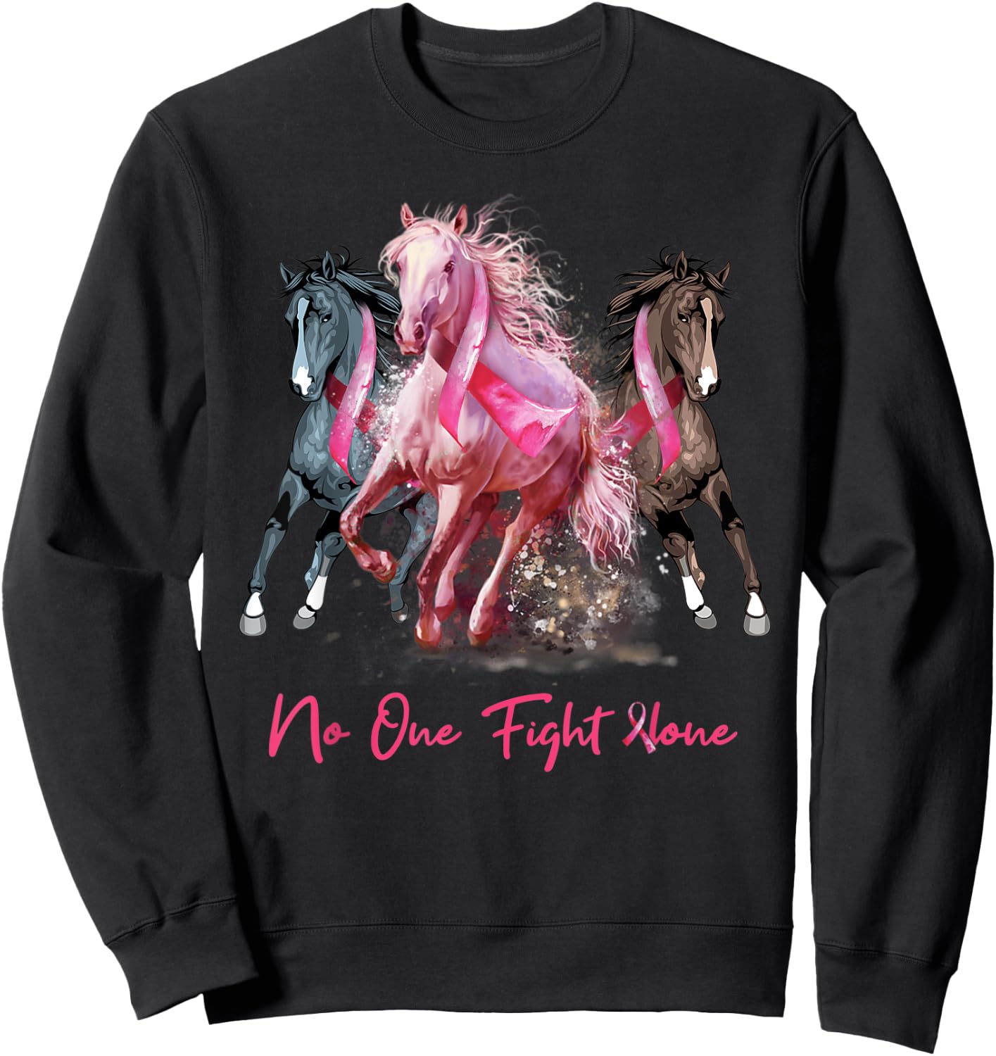 Horse With Breast Cancer Awareness Sweatshirt - Sweatshirt | Black
