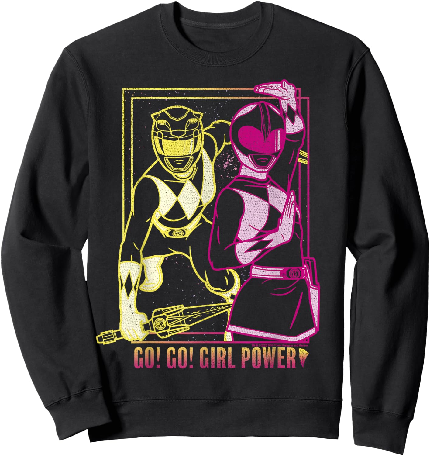 Power Rangers Go Go Girl Power Pink & Yellow Ranger Art Sweatshirt - Sweatshirt | Black
