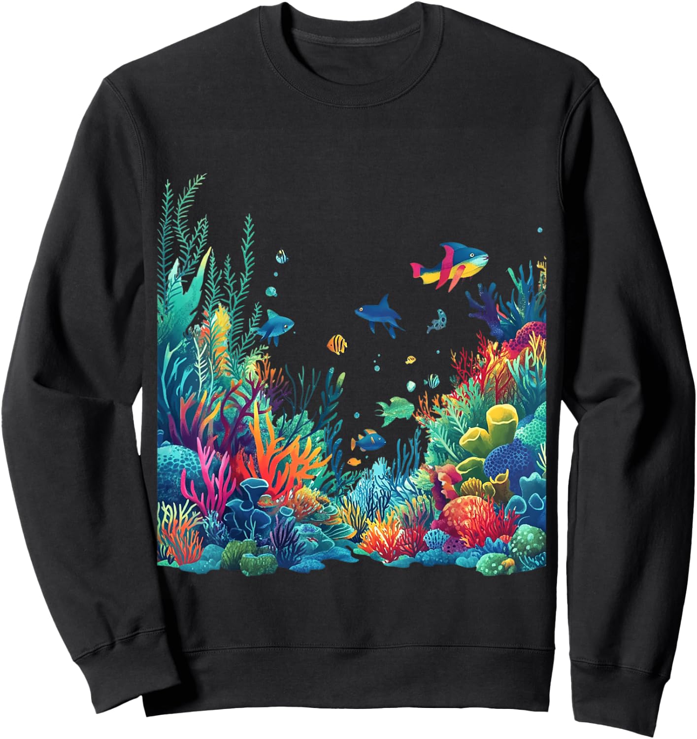 Vibrant Coral Reef Marine Life Scene Sweatshirt - Sweatshirt | Black