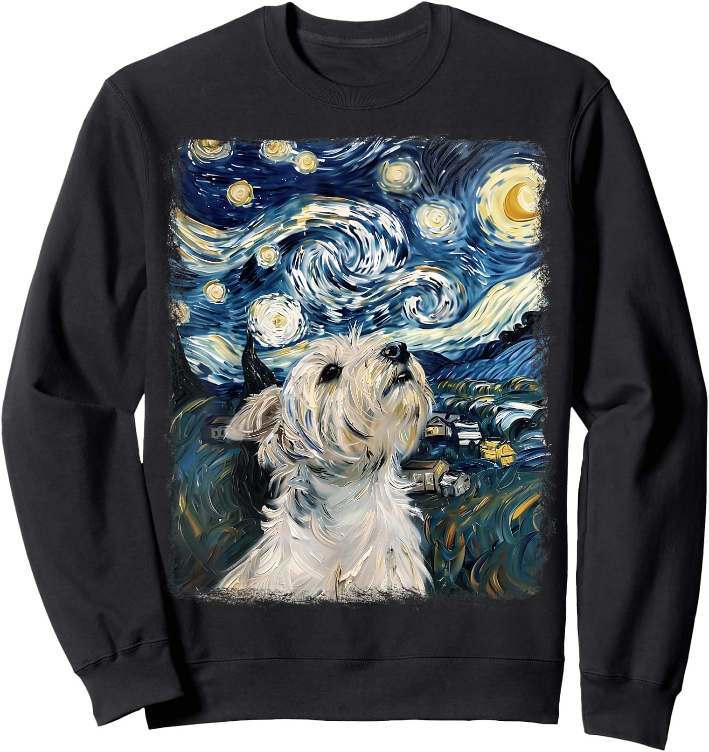 West Highland Terrier Dog Starry Night Painting Sweatshirt - Sweatshirt | Black