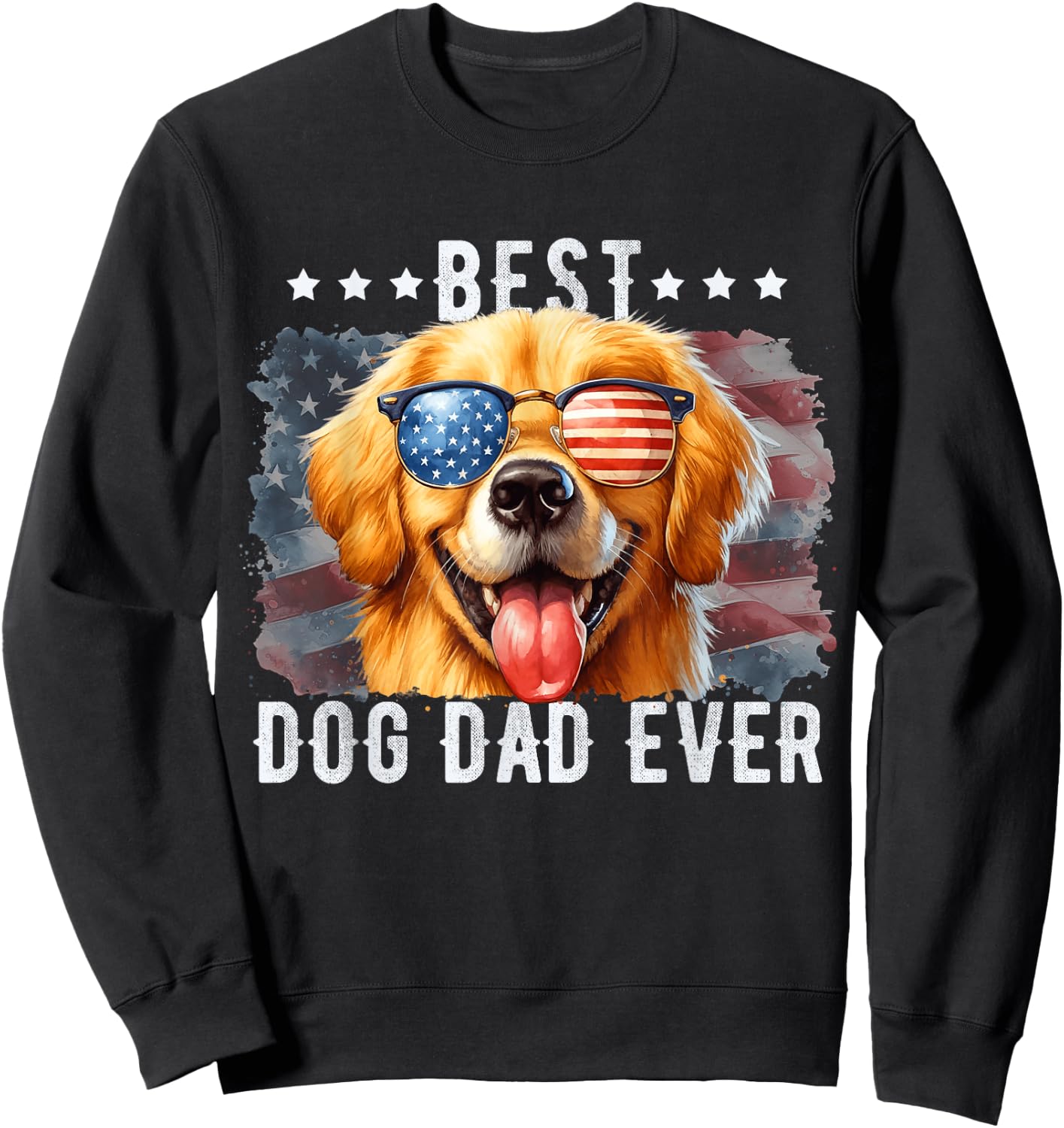 Golden Retriever Best Dog Dad Ever Fathers Day American Flag Women Kids Sweatshirt - Sweatshirt | Black