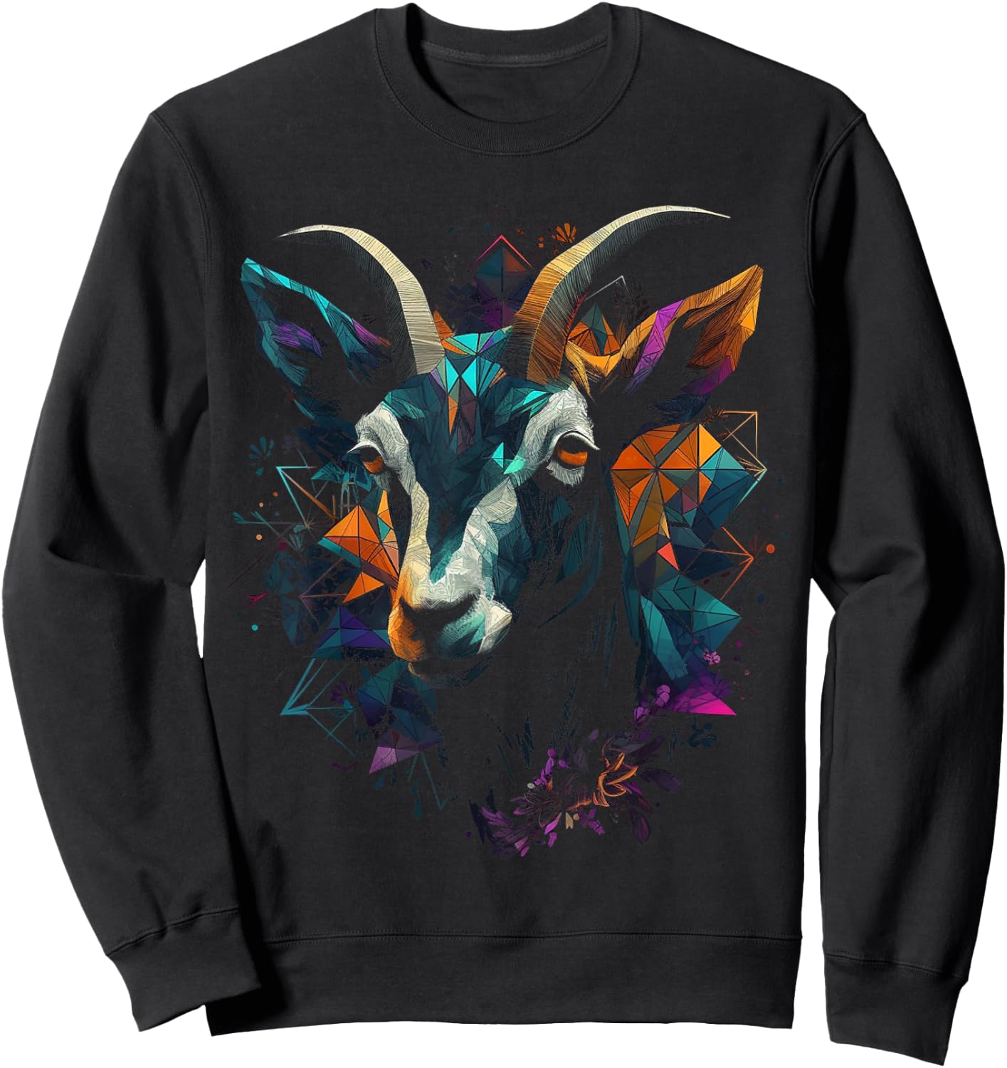 Goat art - animal polygon motif goat Sweatshirt - Sweatshirt | Black
