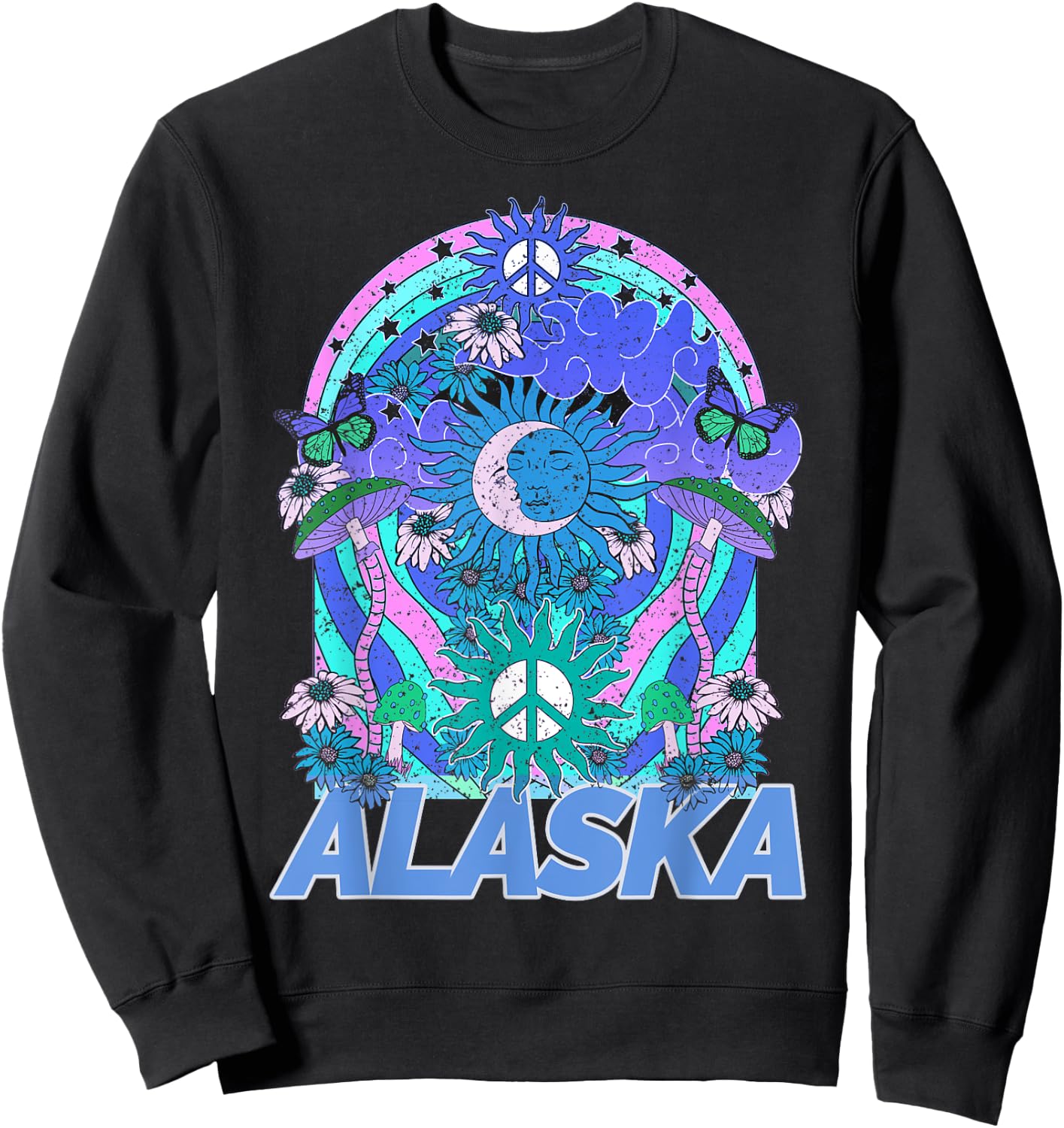 Alaska Retro Vintage Mountains & Outdoors Wilderness State Sweatshirt - Sweatshirt | Black