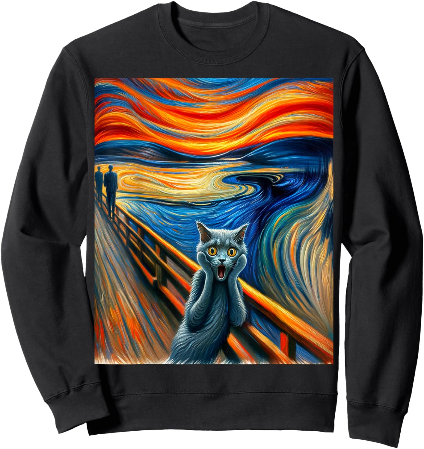 Expressionist Artsy Russian Blue | Artistic Russian Blue Cat Sweatshirt - Sweatshirt | Black