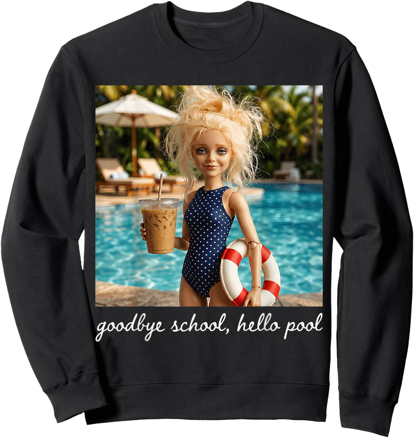 Goodbye School Hello Pool Funny Last Day Summer Teacher Meme Sweatshirt - Sweatshirt | Black