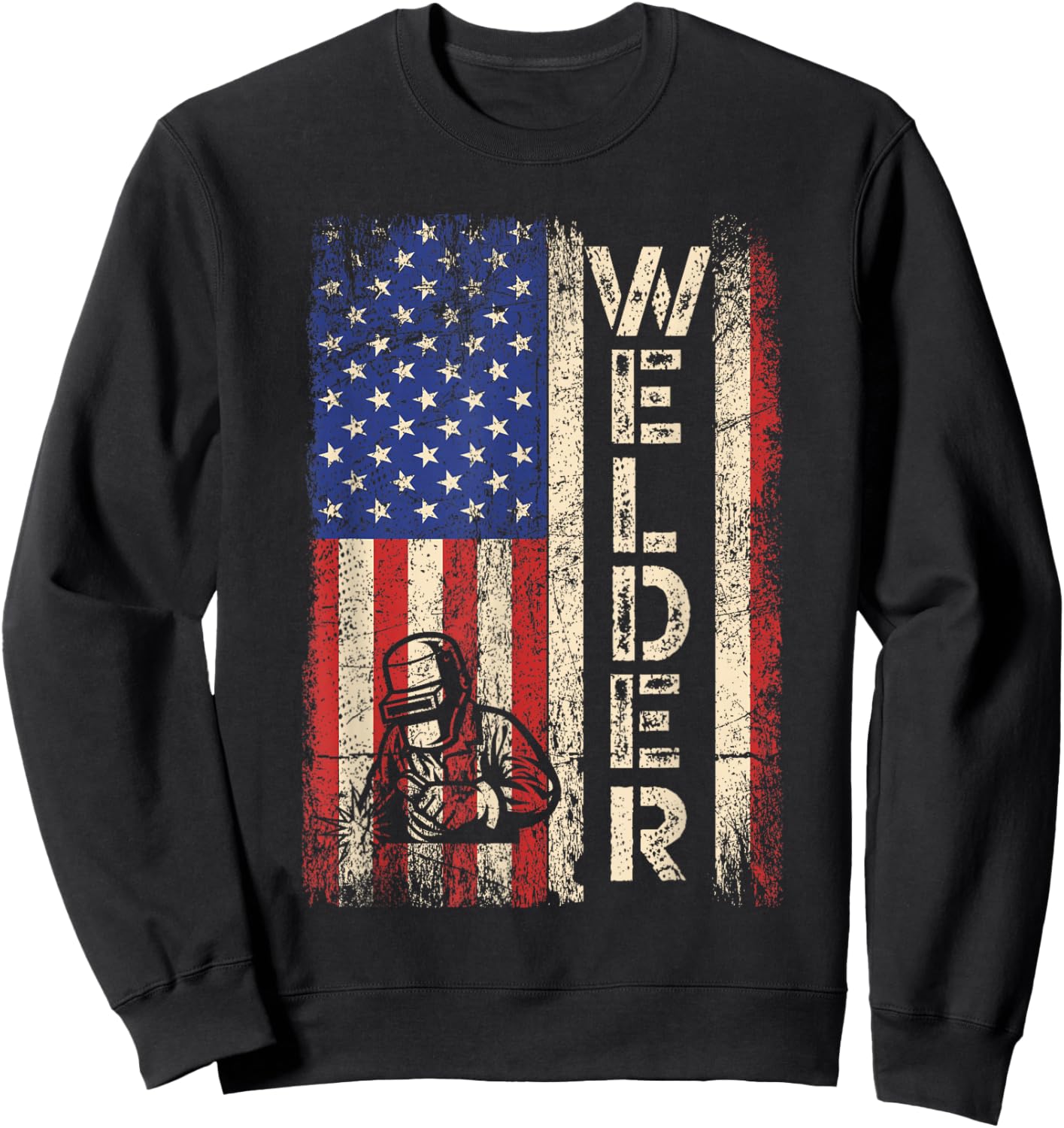 Welder Vintage USA American Flag Shirt Welding Dad Men Sweatshirt - Sweatshirt | Black