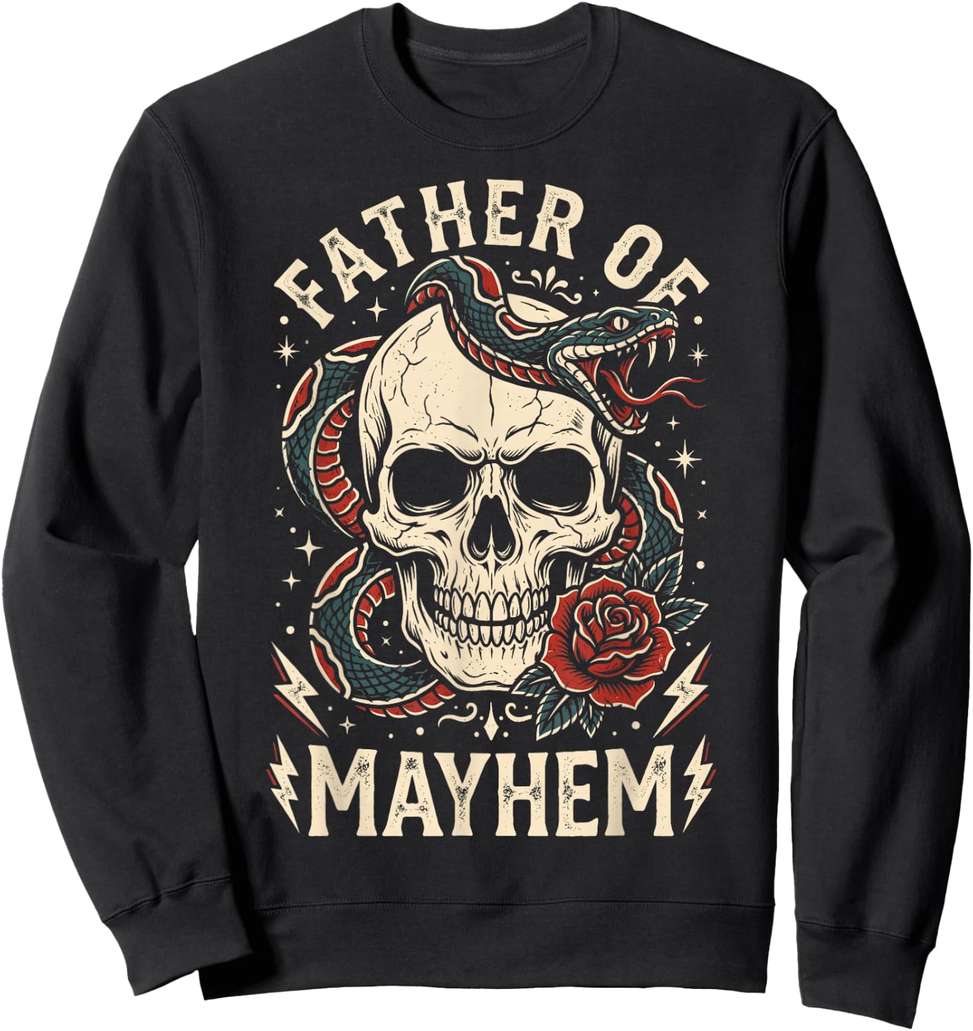 Father of Mayhem Vintage Tattoo Skull Snake & Rose Sweatshirt - Sweatshirt | Black