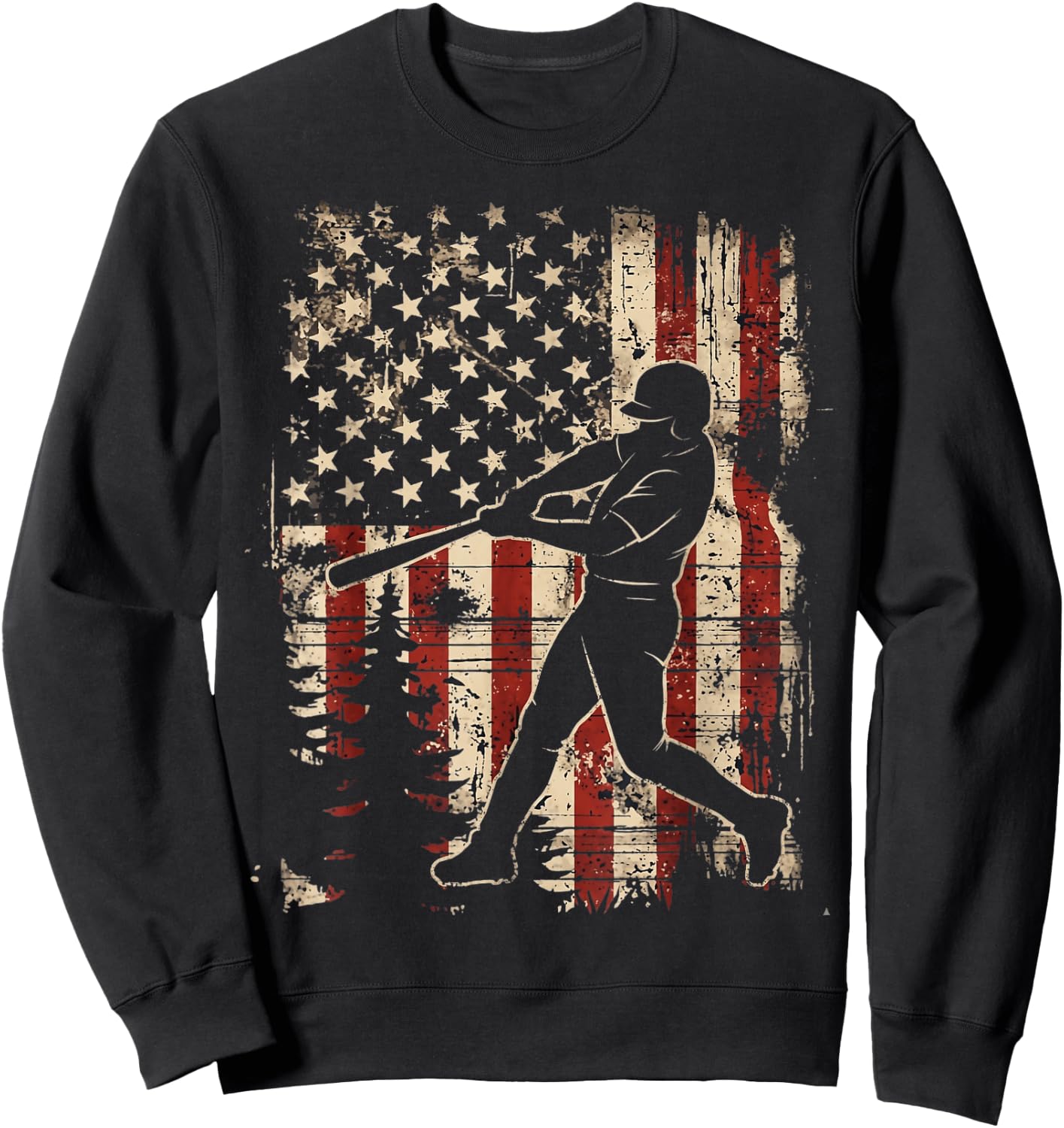 American Flag Baseball Player Patriotic Men Women Kids Sweatshirt - Sweatshirt | Black