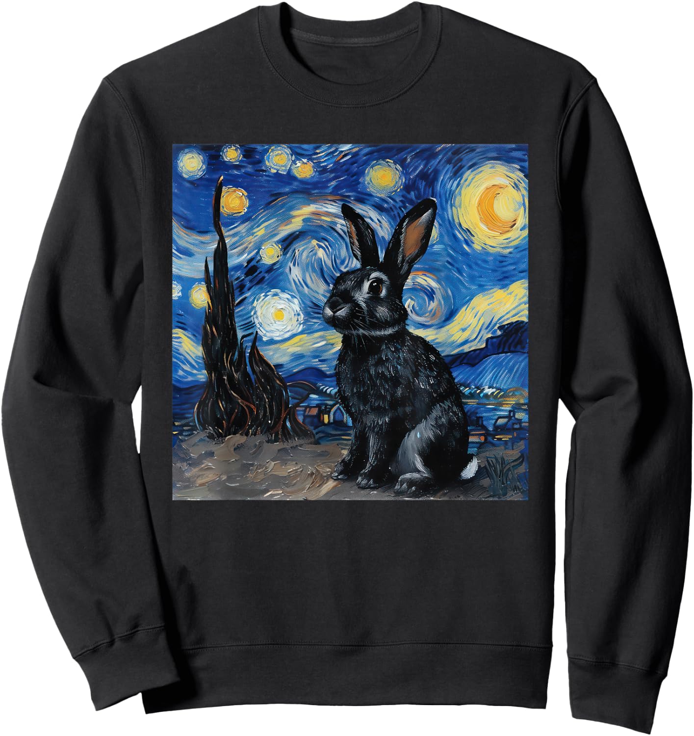 Bunny Rabbit Van Gogh Style Starry Night Sweatshirt - Sweatshirt | Black
