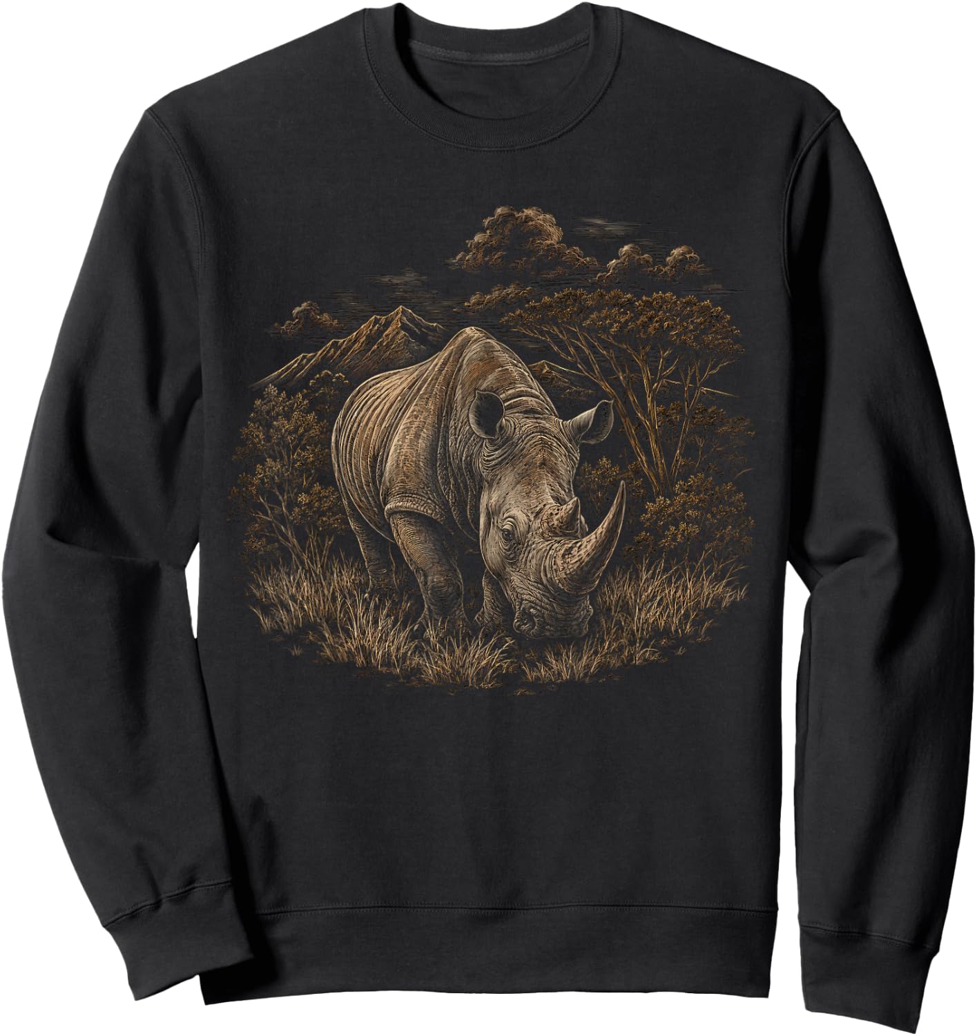 Rhinoceros Scene Graphic Artwork Rhino Design Sweatshirt - Sweatshirt | Black