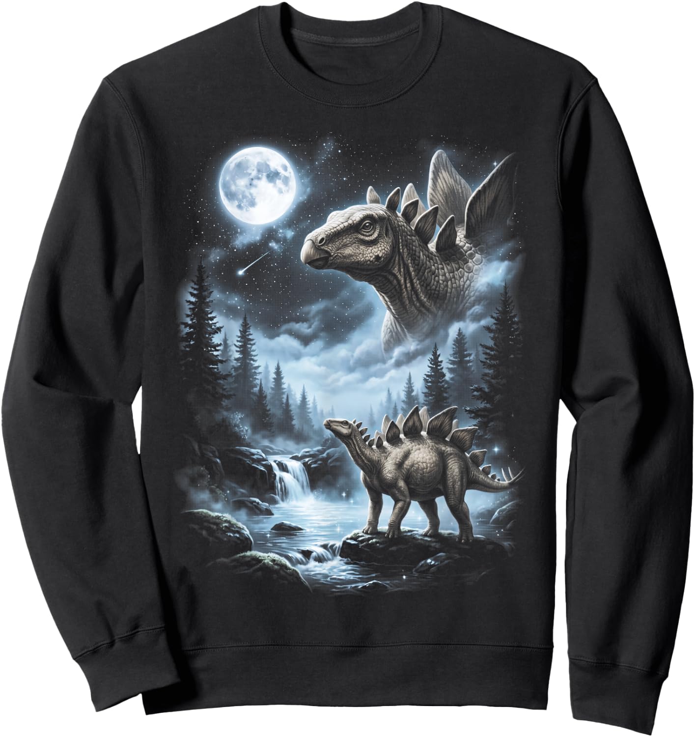 Stegosaurus Howling at Moon 90's Retro Dinosaur Sweatshirt - Sweatshirt | Black