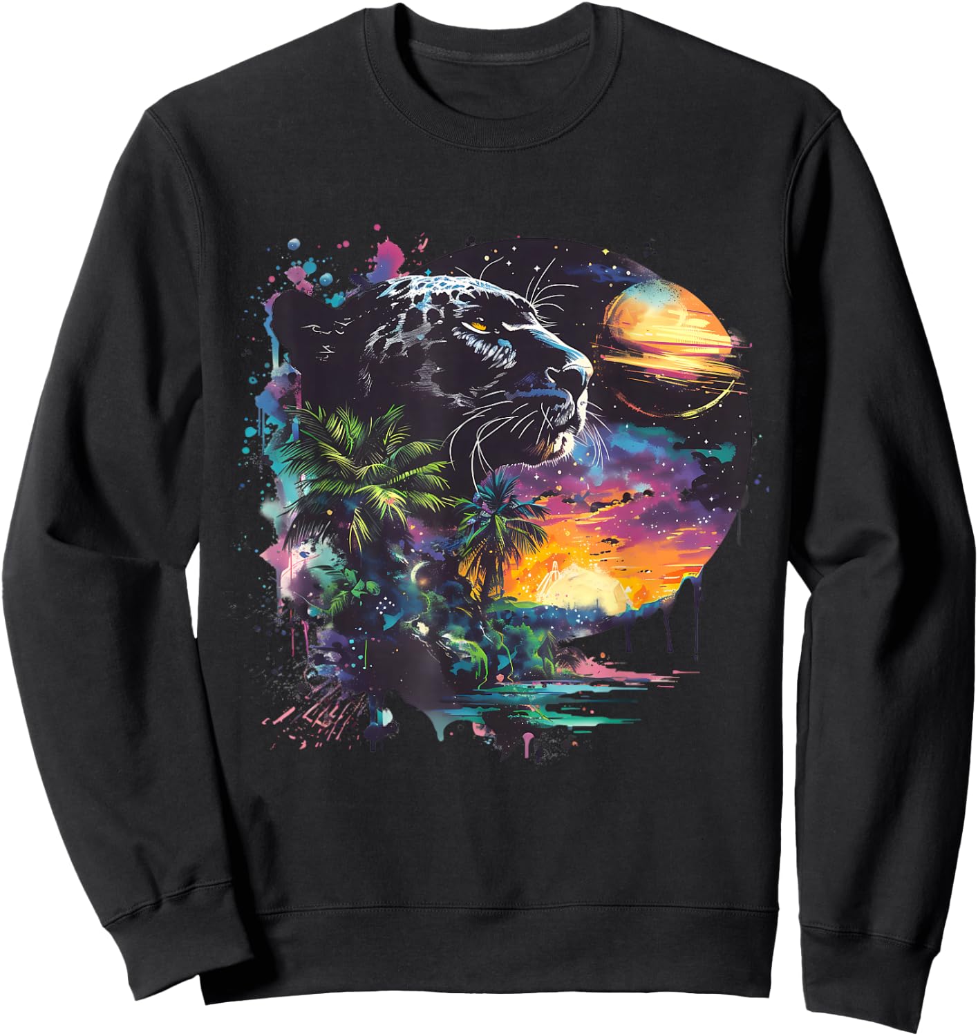 Panther Colourful Moon Artwork Panther Lover Wildlife Sweatshirt - Sweatshirt | Black