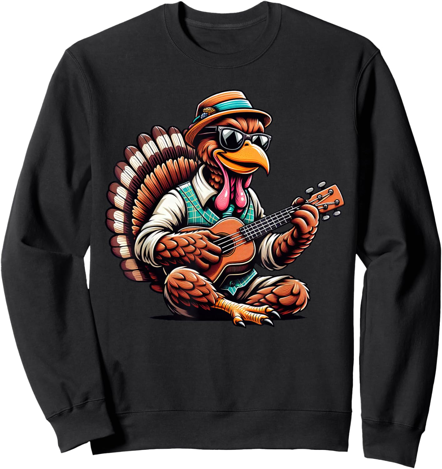 Funny Turkey Thanksgiving Ukulele Kids Sweatshirt - Sweatshirt | Black