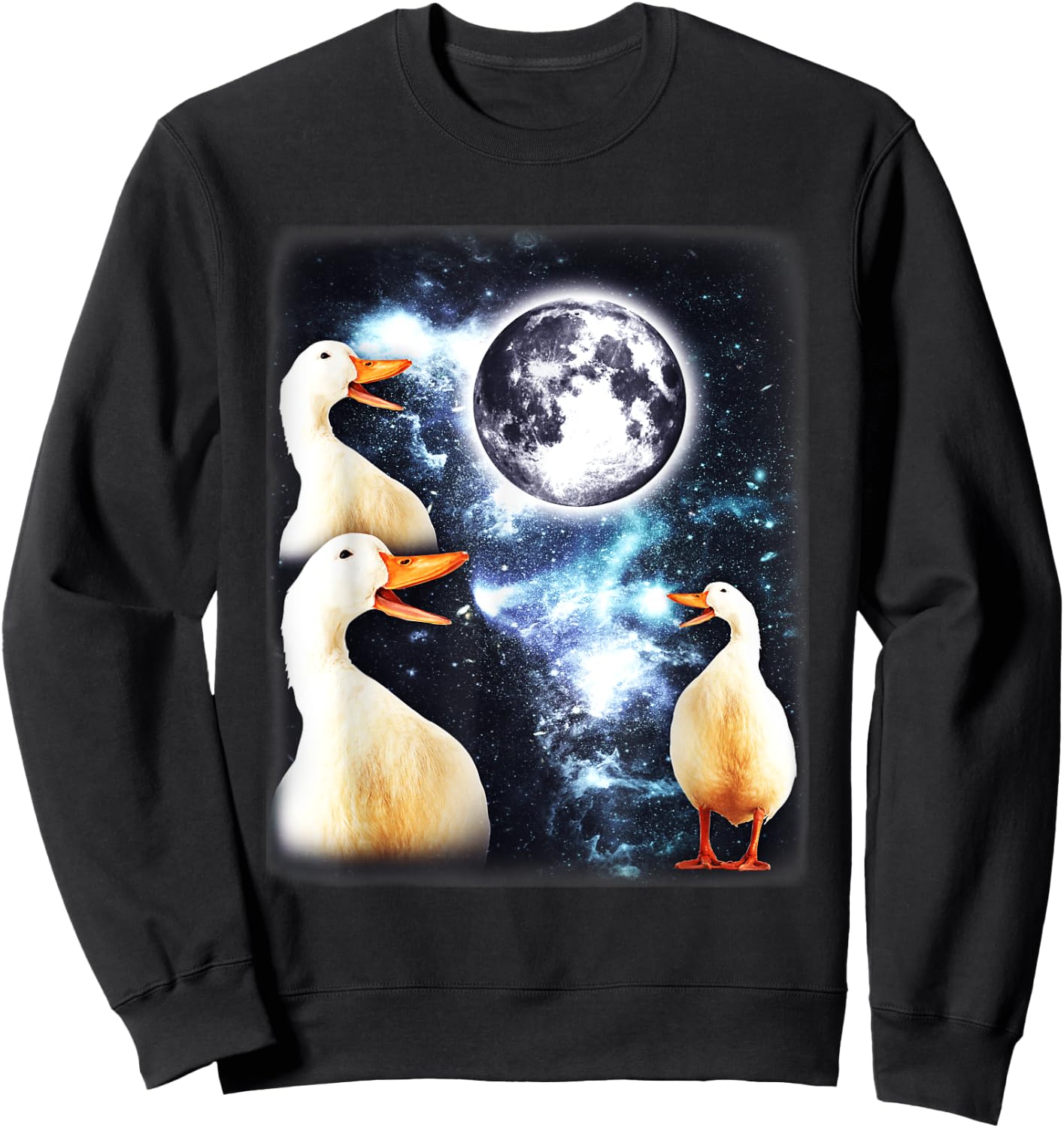 3 Ducks Howl At Moon Funny Weird Cursed Pekin Duck Lover Sweatshirt - Sweatshirt | Black