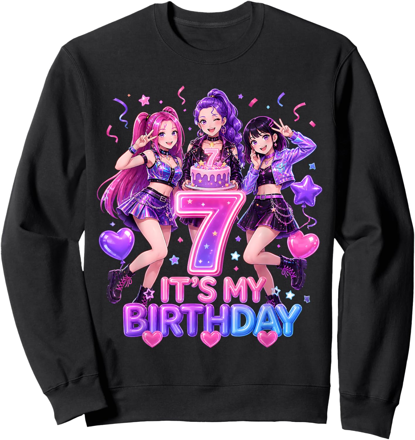 Kids It's My 7th K Pop Birthday Girl 7 Year Old K-Pop Bday Sweatshirt - Sweatshirt | Black