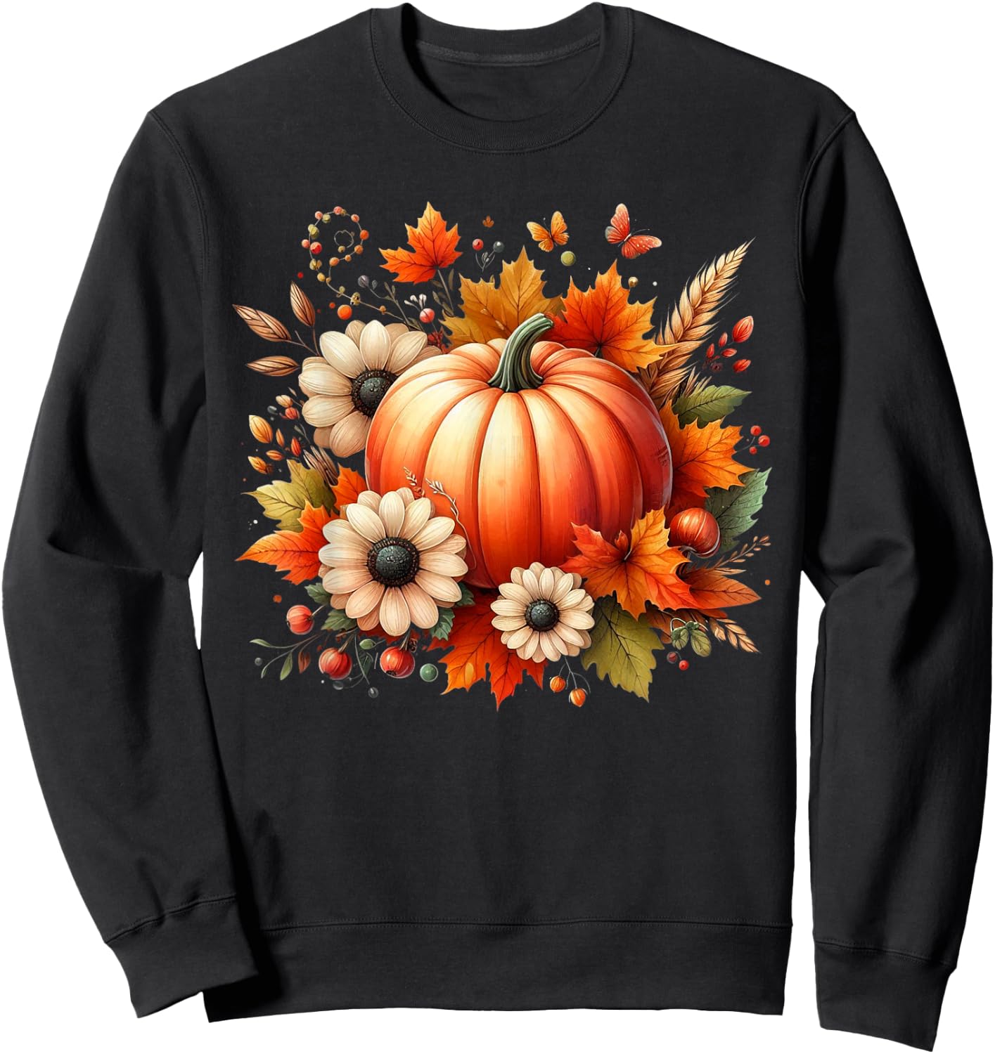 Pumpkin Garphic Fall Autumn Thanksgiving Vintage Pumpkin Sweatshirt - Sweatshirt | Black