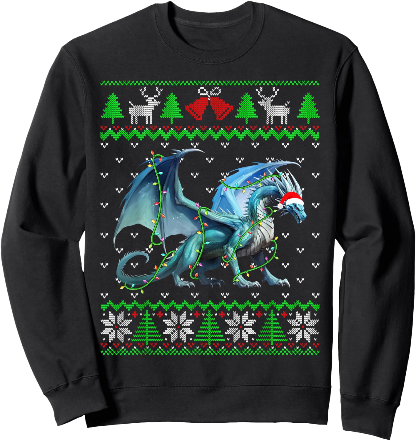Funny Dragon Lights Ugly Sweater Christmas Tree Animals Sweatshirt - Sweatshirt | Black