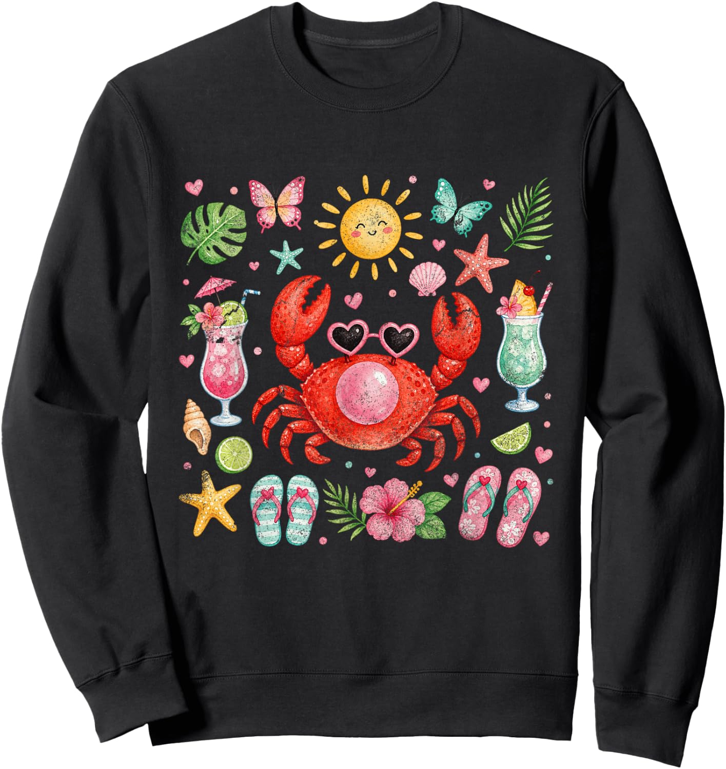 Crab Blowing Bubble Summer Vibes Coastal Beach Girls' Trip Sweatshirt - Sweatshirt | Black