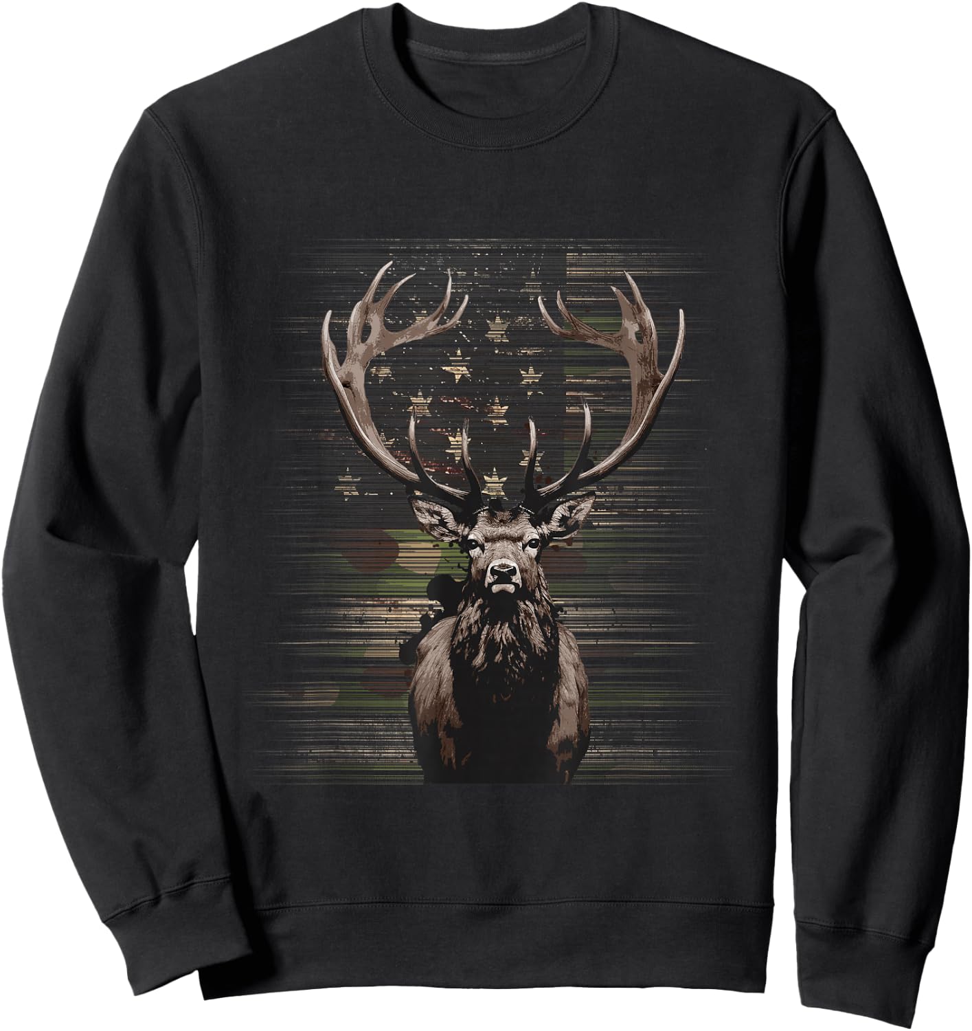 BASBO American Flag Camo Camouflage Outdoor Antlers Elk Deer Sweatshirt - Sweatshirt | Black